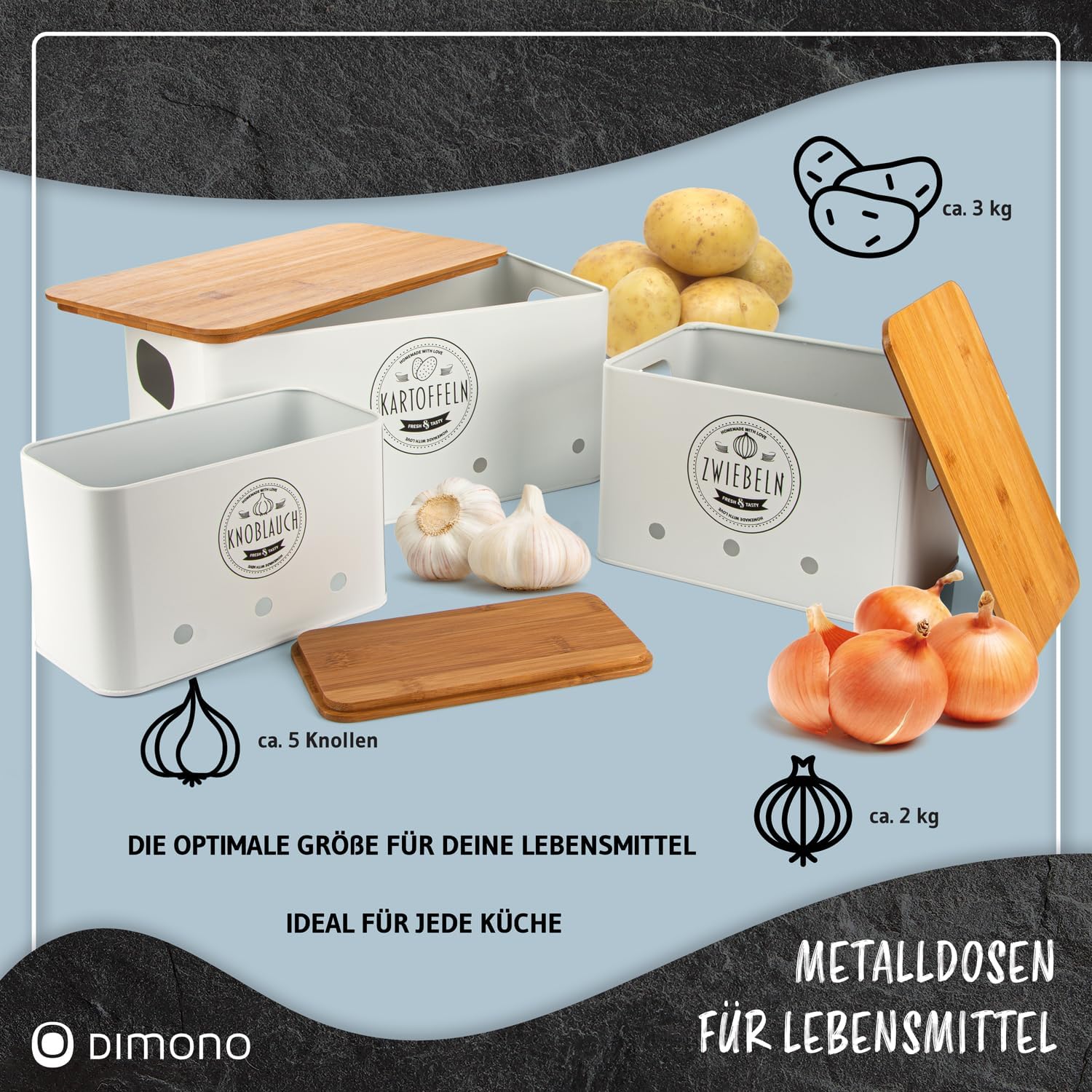 Thumbnail 1 de Dimono Vegetable Storage Tins Set of 3 with Bamboo Lids and Ventilation