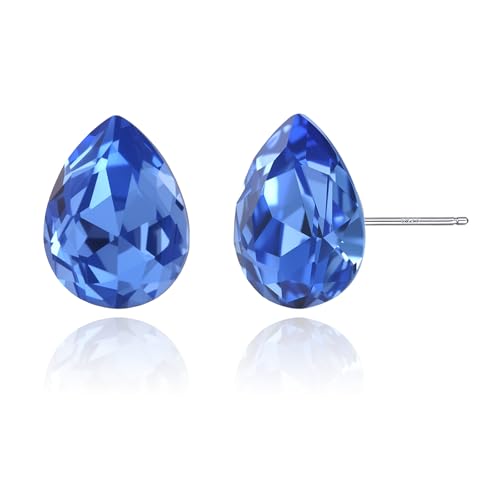 Detalle de Weviway Sterling Silver Blue Sapphire Teardrop Stud Earrings