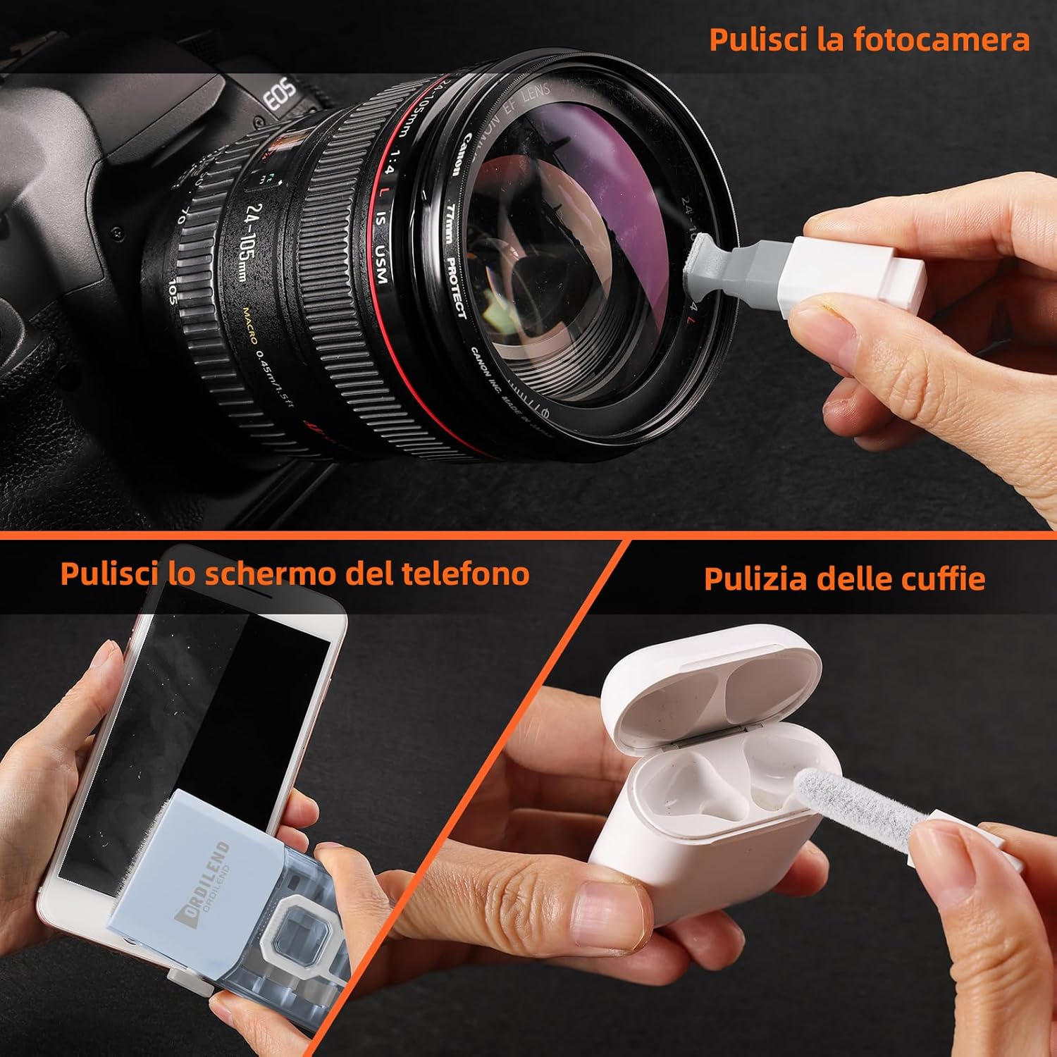 Detalle de Ordilend Tutto in Uno Kit Pulizia Tastiera e Dispositivi – 10 in 1, Portatile e Completo