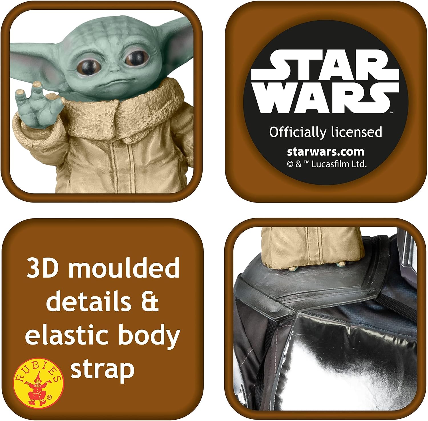 Detalle 2 de Rubies 202212NS Baby Yoda Shoulder Accessory – Official Star Wars Mandalorian The Child Shoulder Sitter