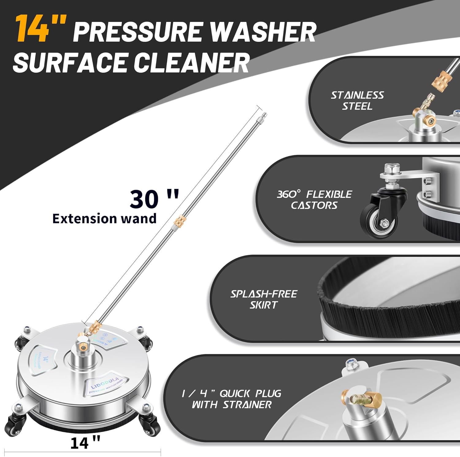 Thumbnail 1 de LidoDola PWS14 14" Pressure Washer Surface Cleaner with 4 Wheels