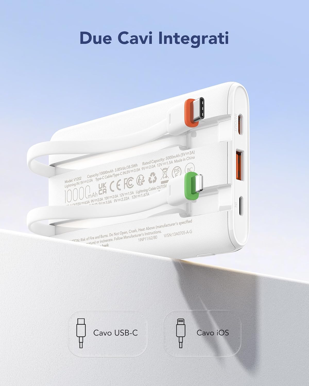 Detalle 2 de VEGER Power Bank 10000mAh con Cavi Integrati e 22.5W PD: potenza in tasca