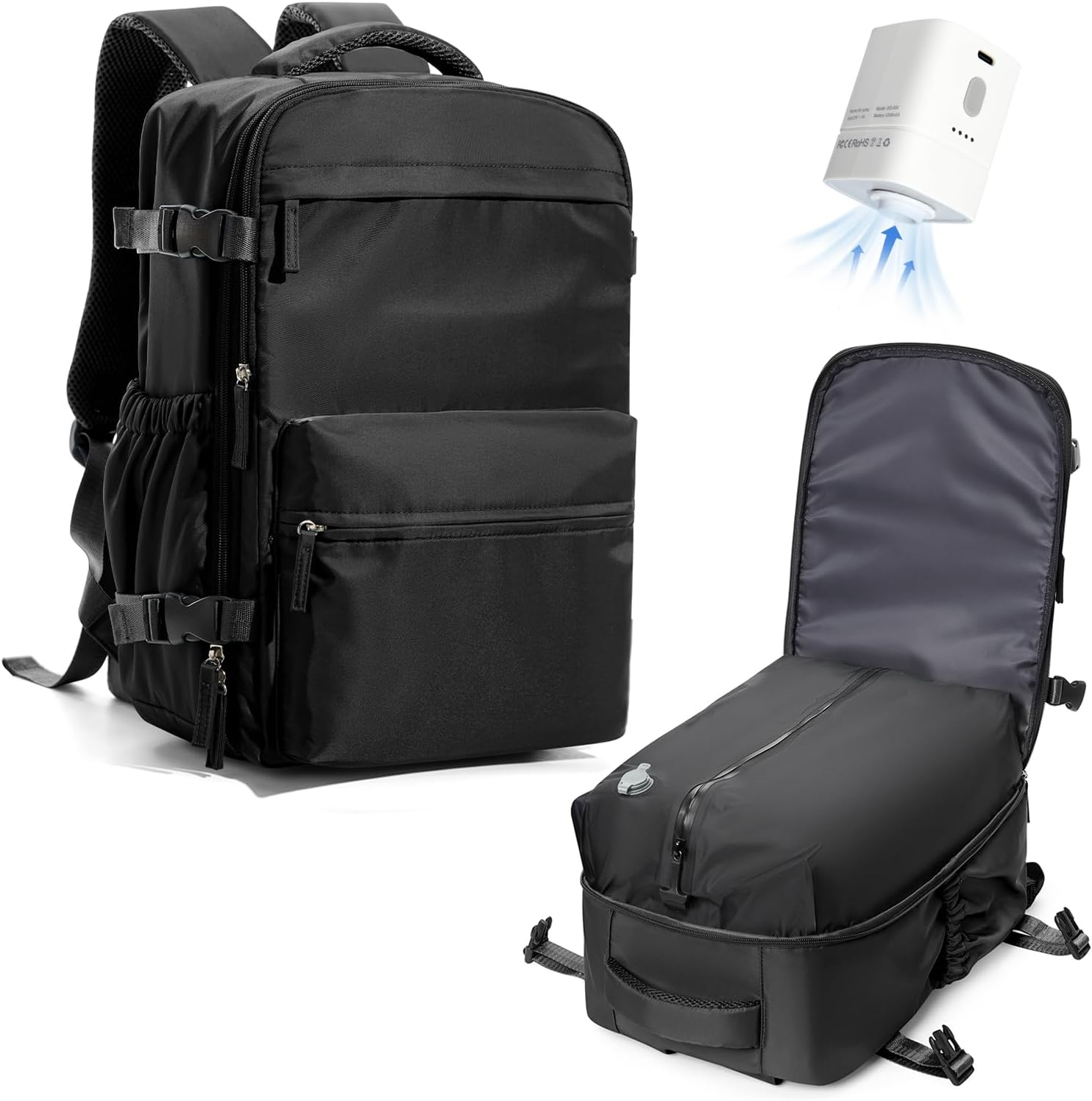 Detalle de VENATIN Zaino da Viaggio con Sottovuoto – Zaino compressione sottovuoto con pompa integrata, 40x30x20 cm, nero