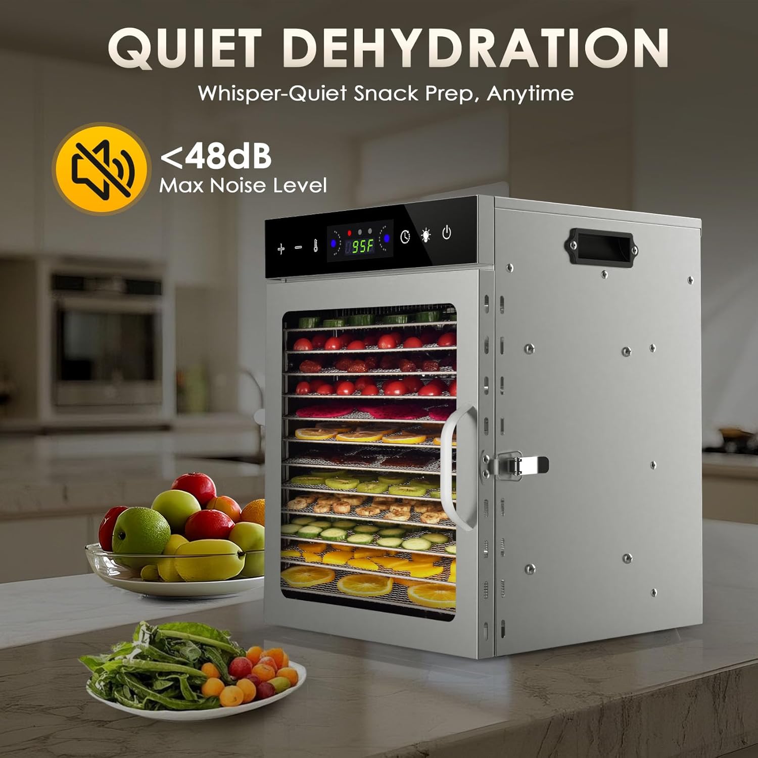 Thumbnail 4 de HOPERAN 12-Tray Food Dehydrator: Stainless Steel, Digital Temp & Time, BPA-Free