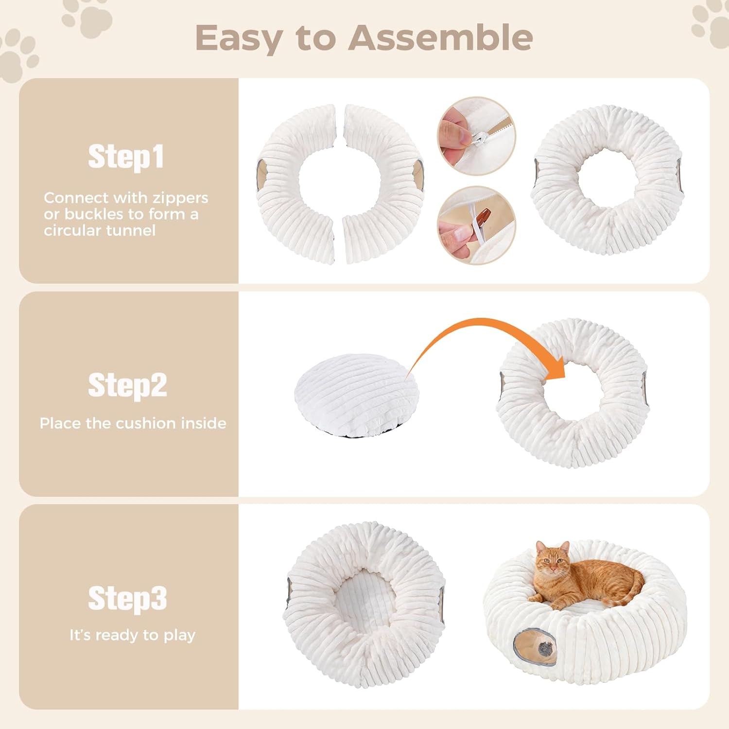 Detalle de Avont Cat Tunnel Bed for Indoor Cats – Plush Donut Tunnel Bed (Large, 10” Diameter)