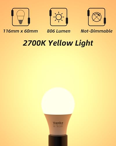 Detalle de Vanke E27 Screw Bulb 9W (60W Equivalent) – Warm White 2700K, Pack of 6