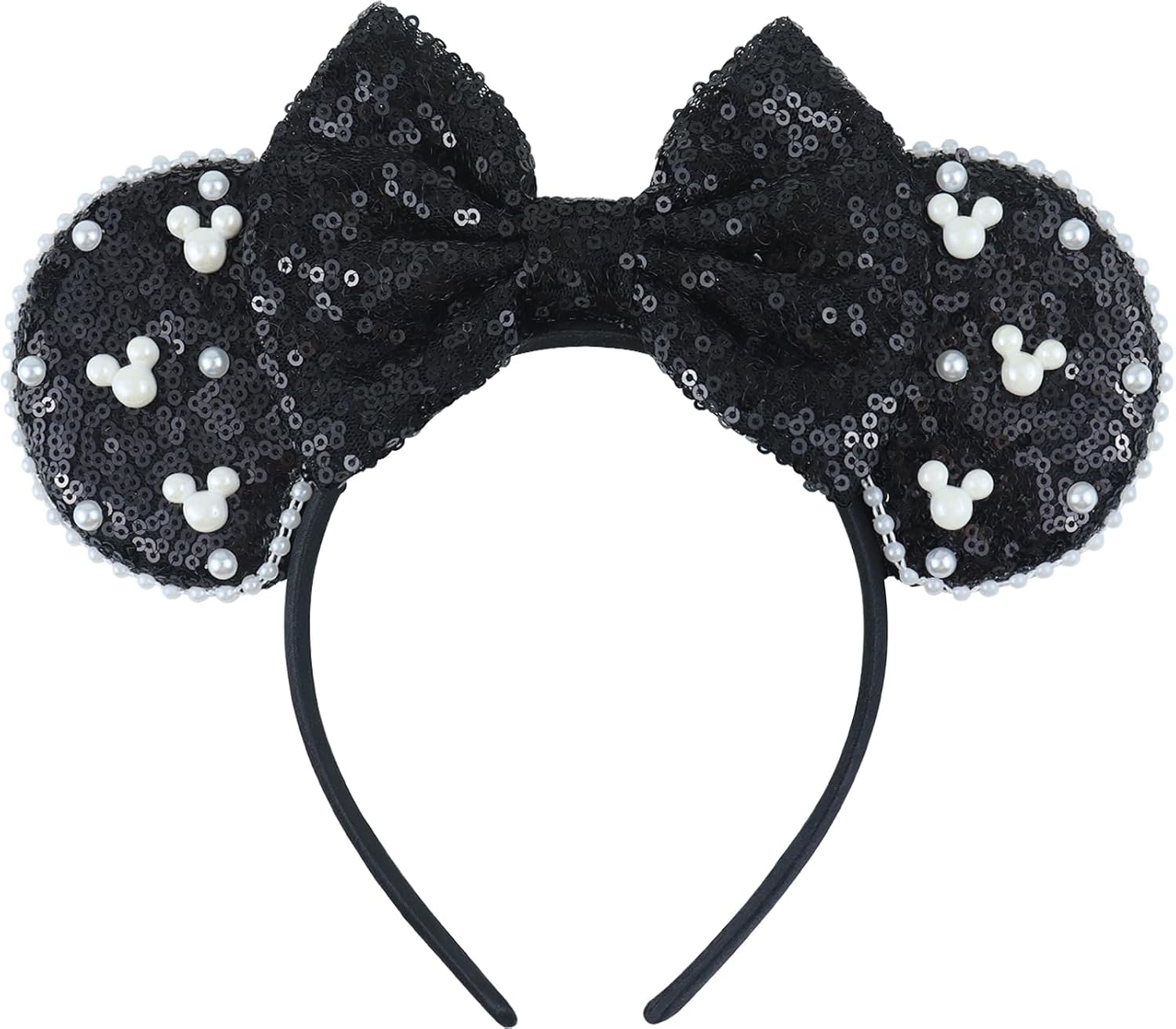 Detalle de LIHELEI Black Sequin Mouse Ears Headband with Pearl Accent