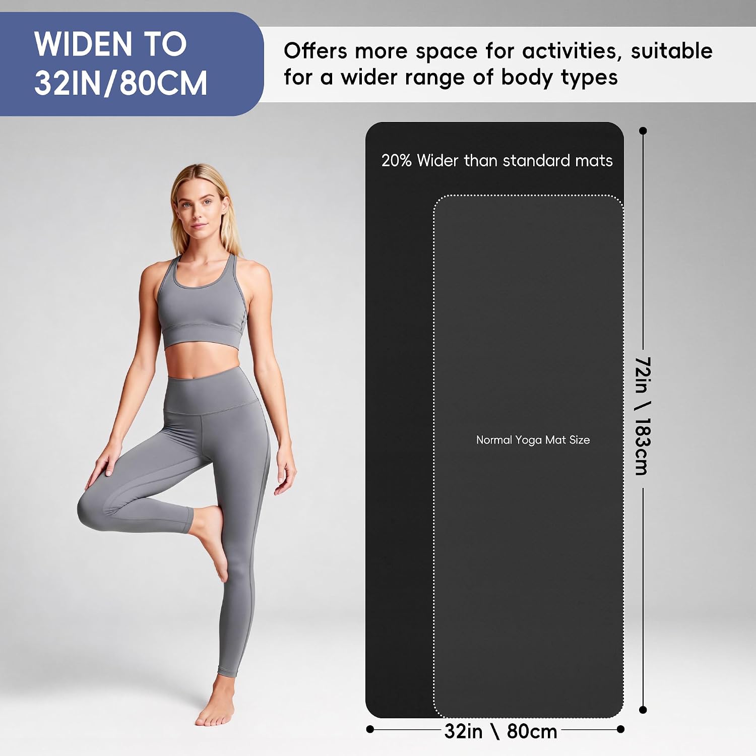 Detalle de Wimwum Extra Wide Yoga Mat, 72" x 32", 6mm TPE with Carrying Strap