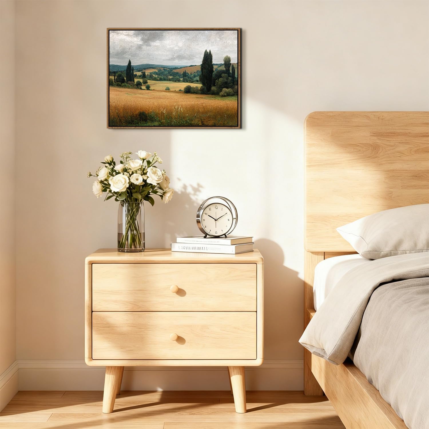 Thumbnail 3 de AREBOLO Vintage Countryside Framed Canvas Wall Art (12 x 16 inch) – Golden Wheat Field Autumn Landscape