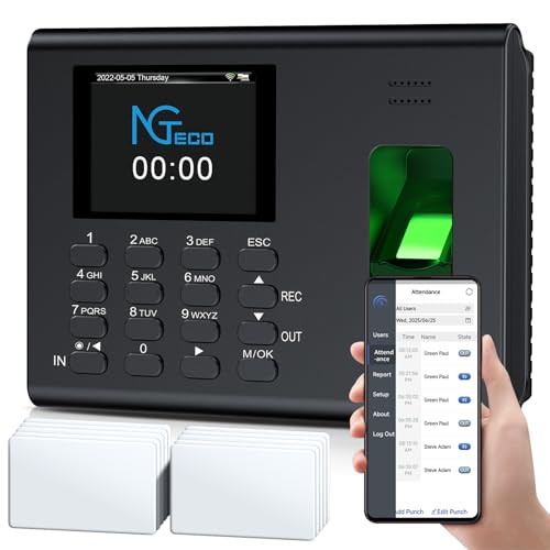 Detalle de NGTeco Clocking in Machine for Employees – Small Business Biometric Time Clock with Battery and 2.4GHz WiFi