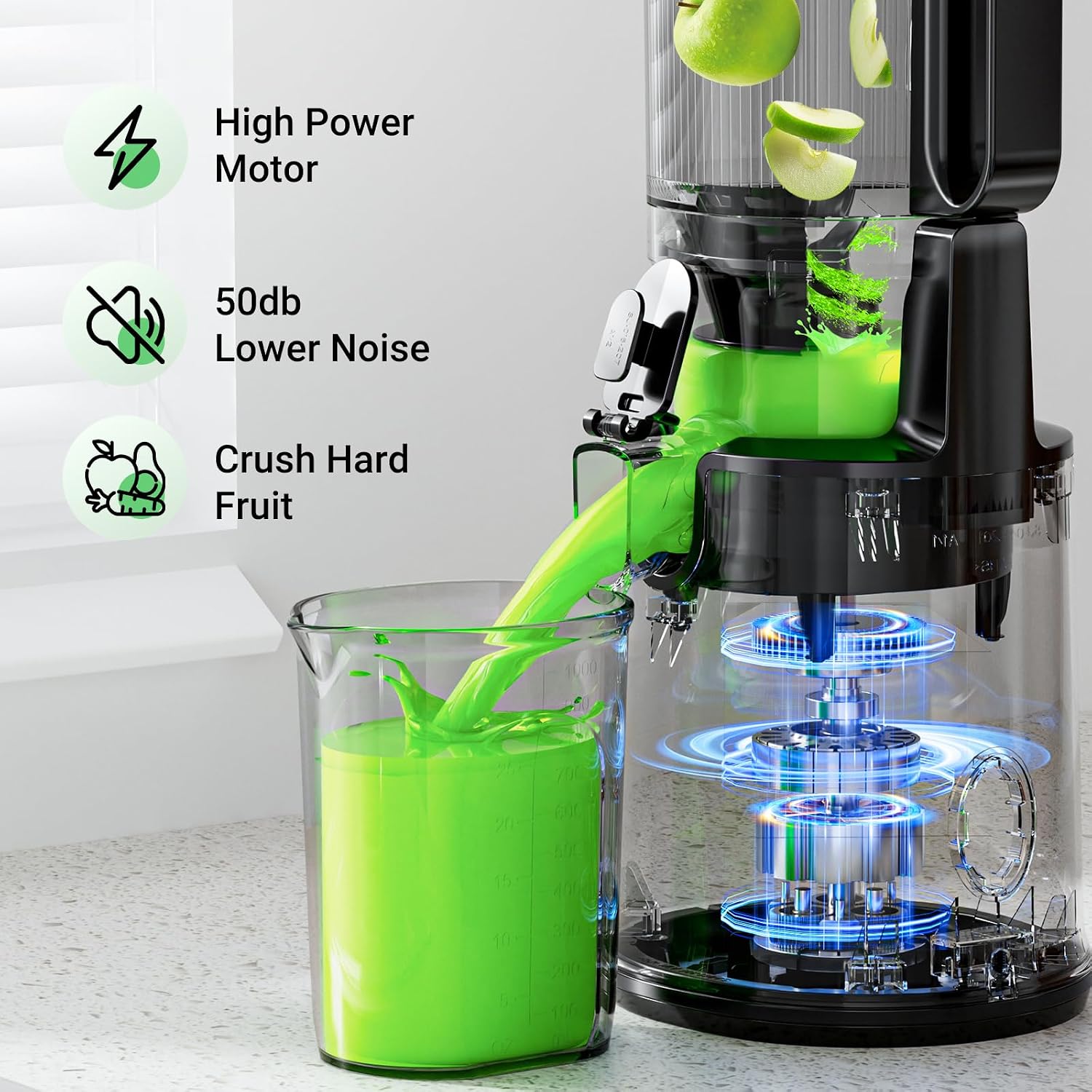 Detalle 1 de Aeitto Cold Press Juicer with 5.3-Inch Feed Chute