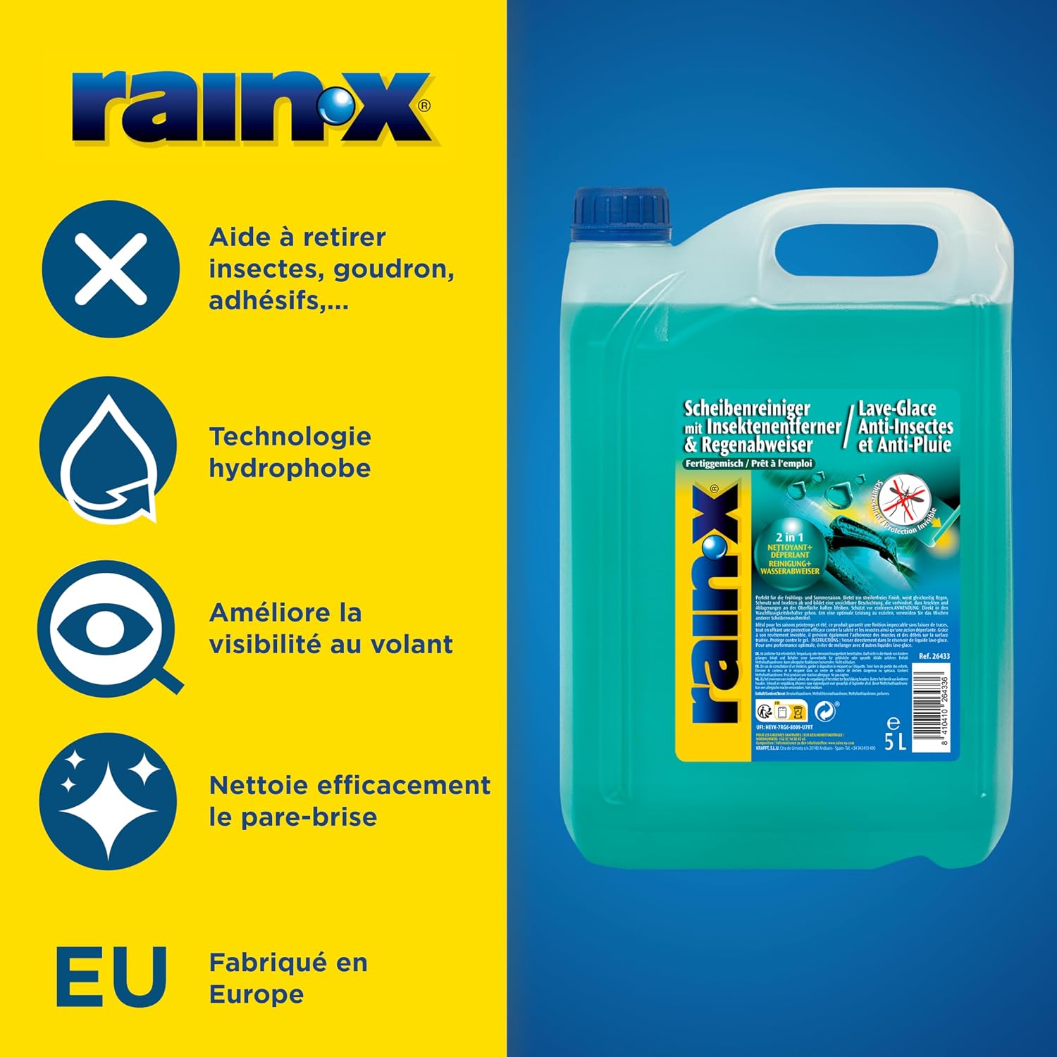 Detalle de Rain-X Lave-Glace Anti-Insectes et Anti-Pluie – 5L Vert