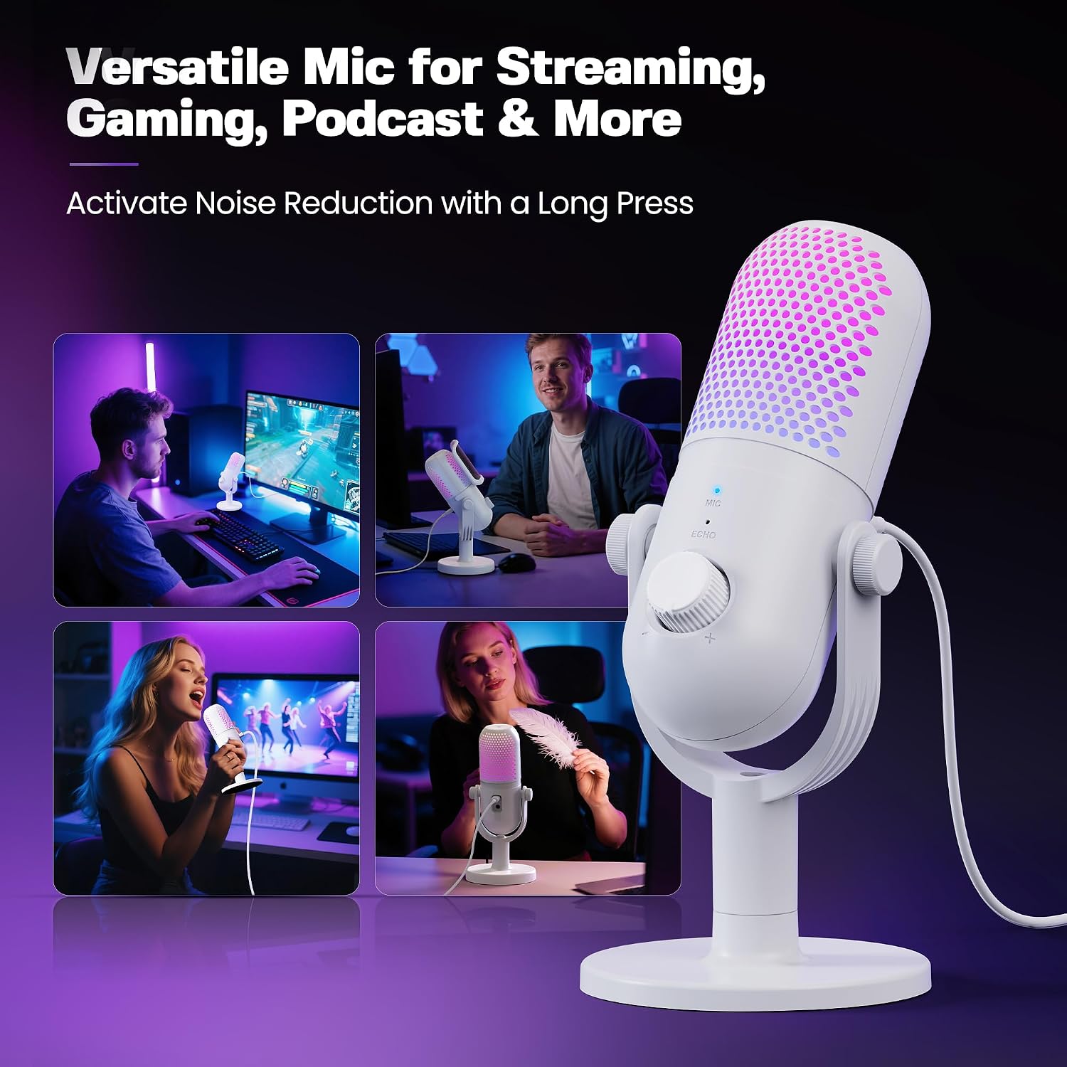 Thumbnail 6 de GUEVWES ZTD39 USB Condenser Microphone with RGB, Reverb and One-Touch Mute