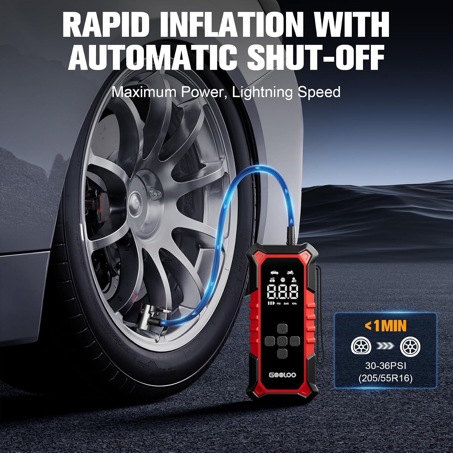 Thumbnail 1 de GOOLOO AP150 portable car tyre inflator (cordless) with LED screen and auto shut-off