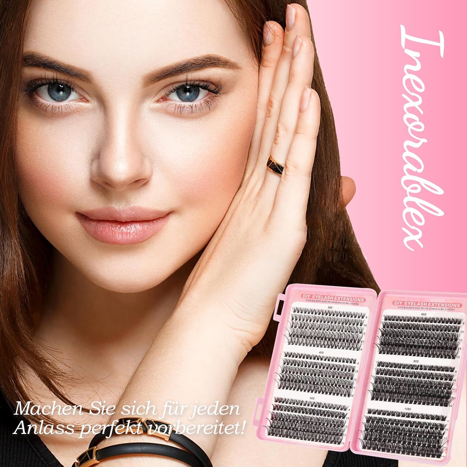 Thumbnail 6 de Inexorablex Wimpern Extensions Set – Cluster Lash (8–16 mm) mit Lash Bond & Seal, Pinzette & Pinsel (570 pcs)