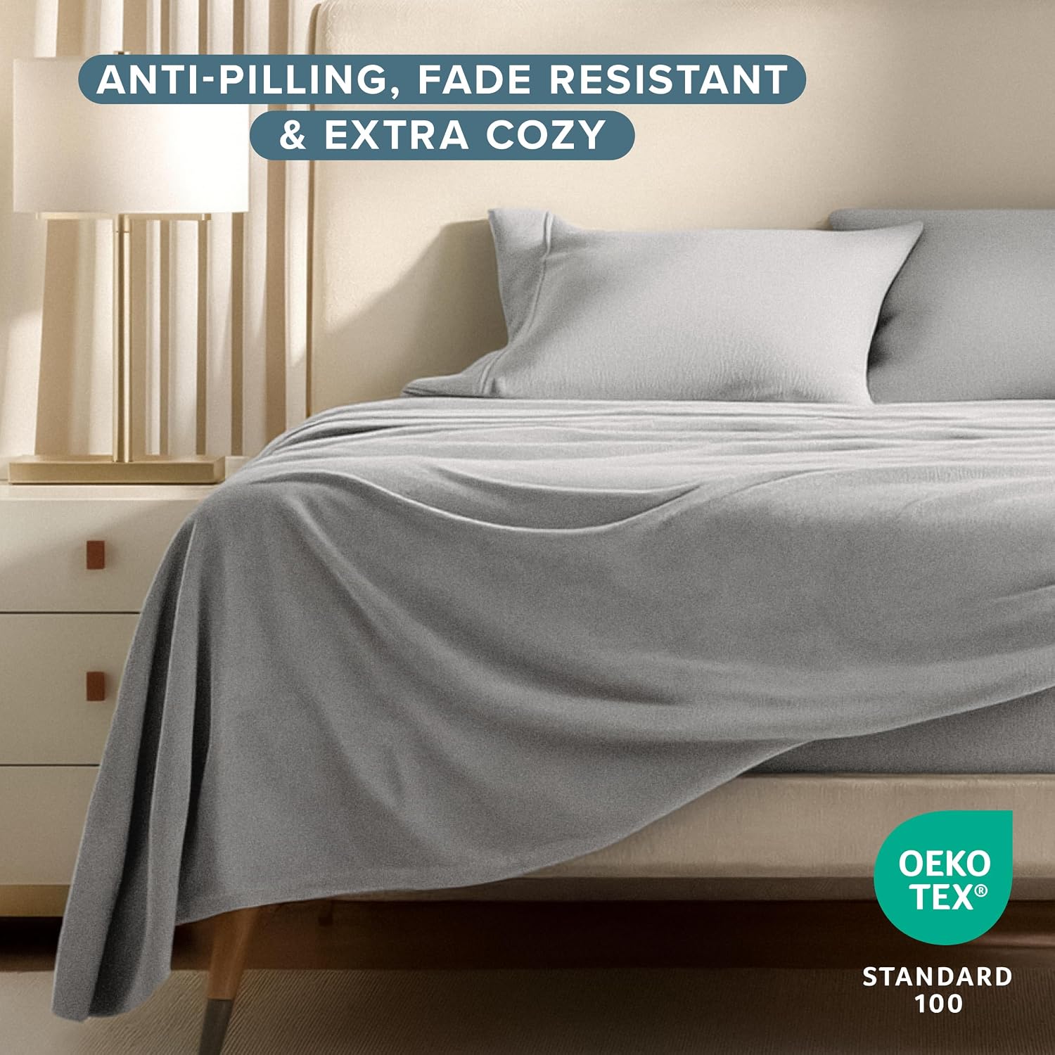 Thumbnail 1 de Bare Home Super Soft Fleece Sheet Set, Queen, Light Grey, Deep-Pocket Fit