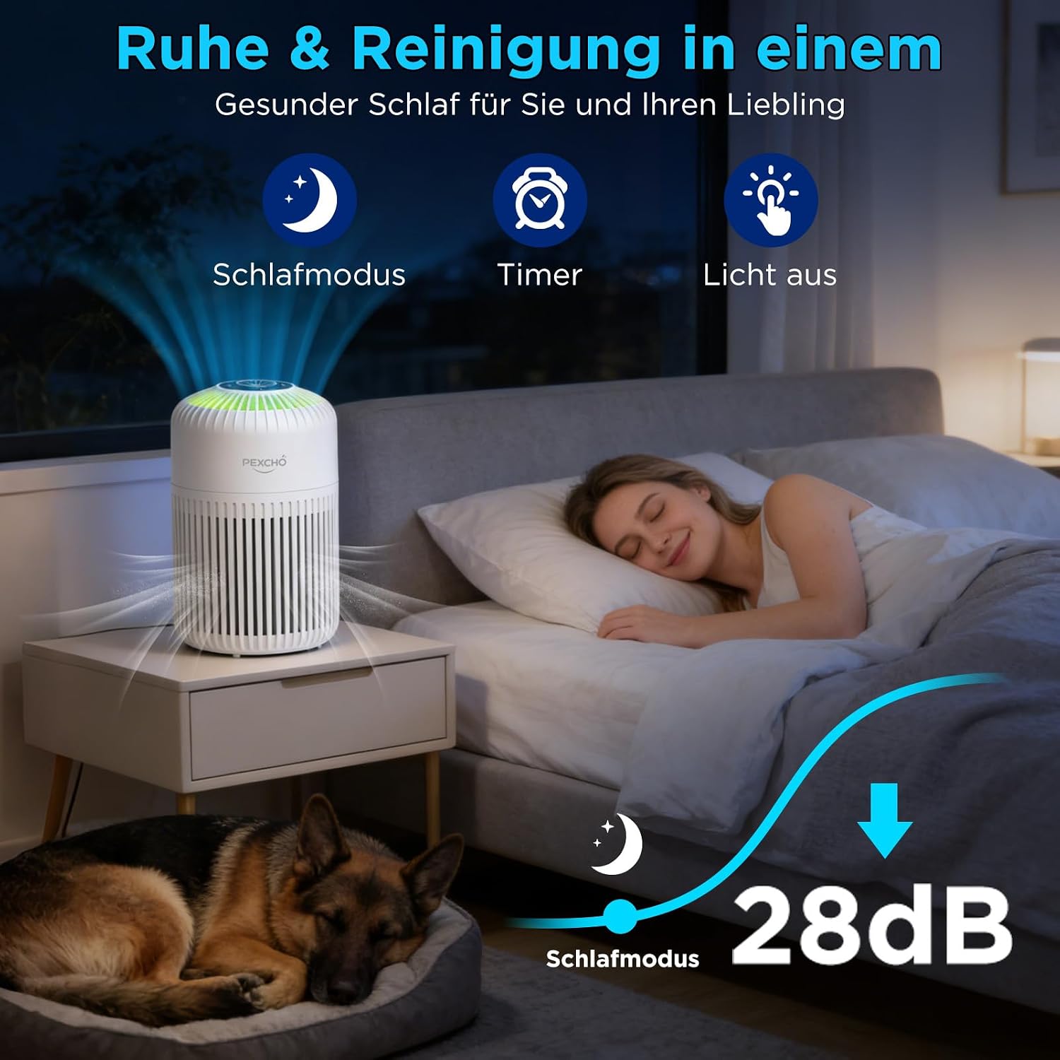 Thumbnail 6 de PEXCHO Luftreiniger allergiker – 4-in-1 HEPA Filter mit App-Steuerung, Aromatherapie und 28 dB Schlafmodus