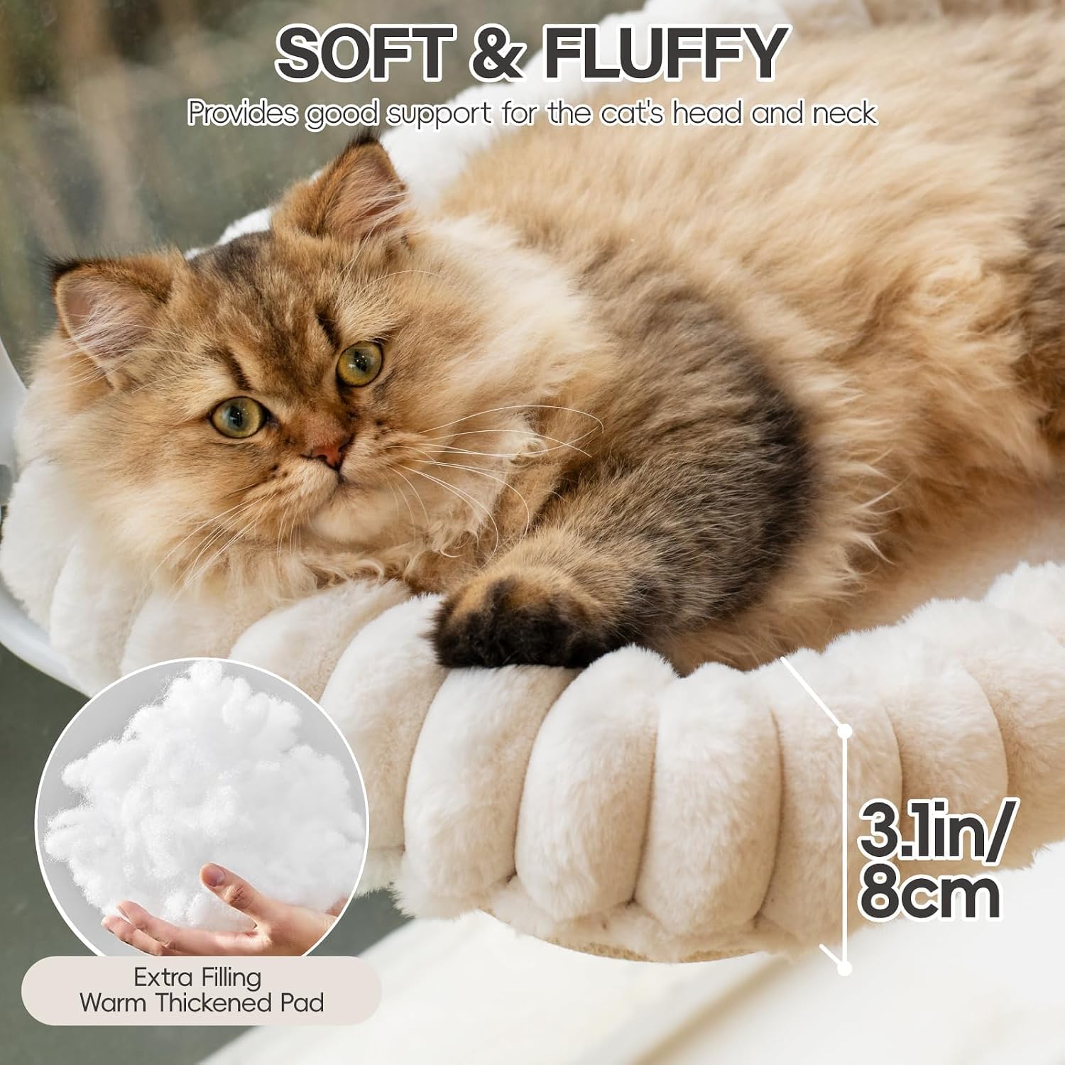 Detalle de EDAGNY Katzen Fensterliege Hängematte – Weich mit abnehmbarem Wendebezug, bis 18 kg, Creme