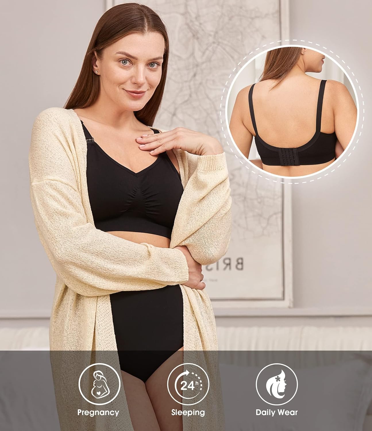 Thumbnail 5 de HOFISH 3-Pack Full Bust Seamless Nursing Maternity Bras Bralette (S–XXL) with Extenders & Clips