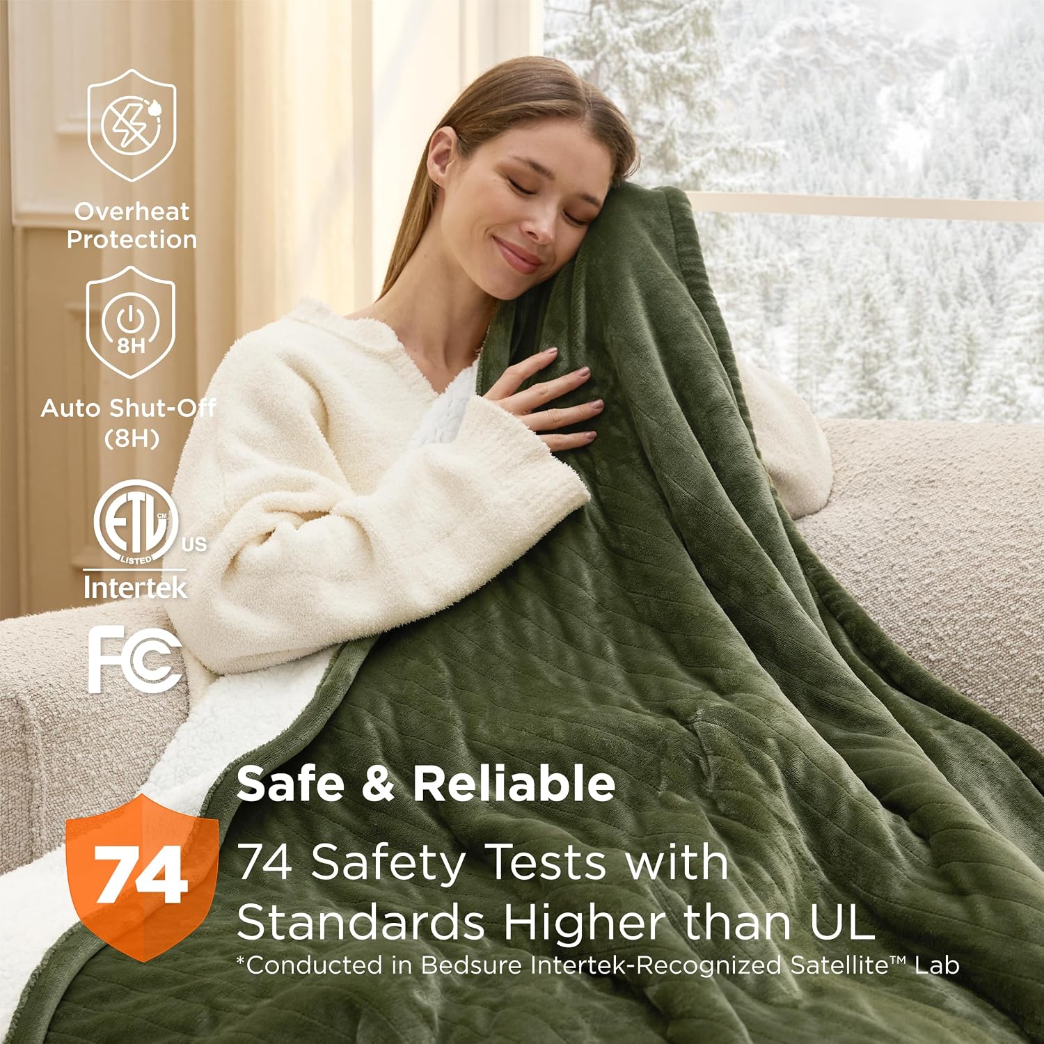 Thumbnail 6 de Bedsure BS-100T Heated Throw Blanket, 6 Heat Settings, Olive Green, 50" x 60