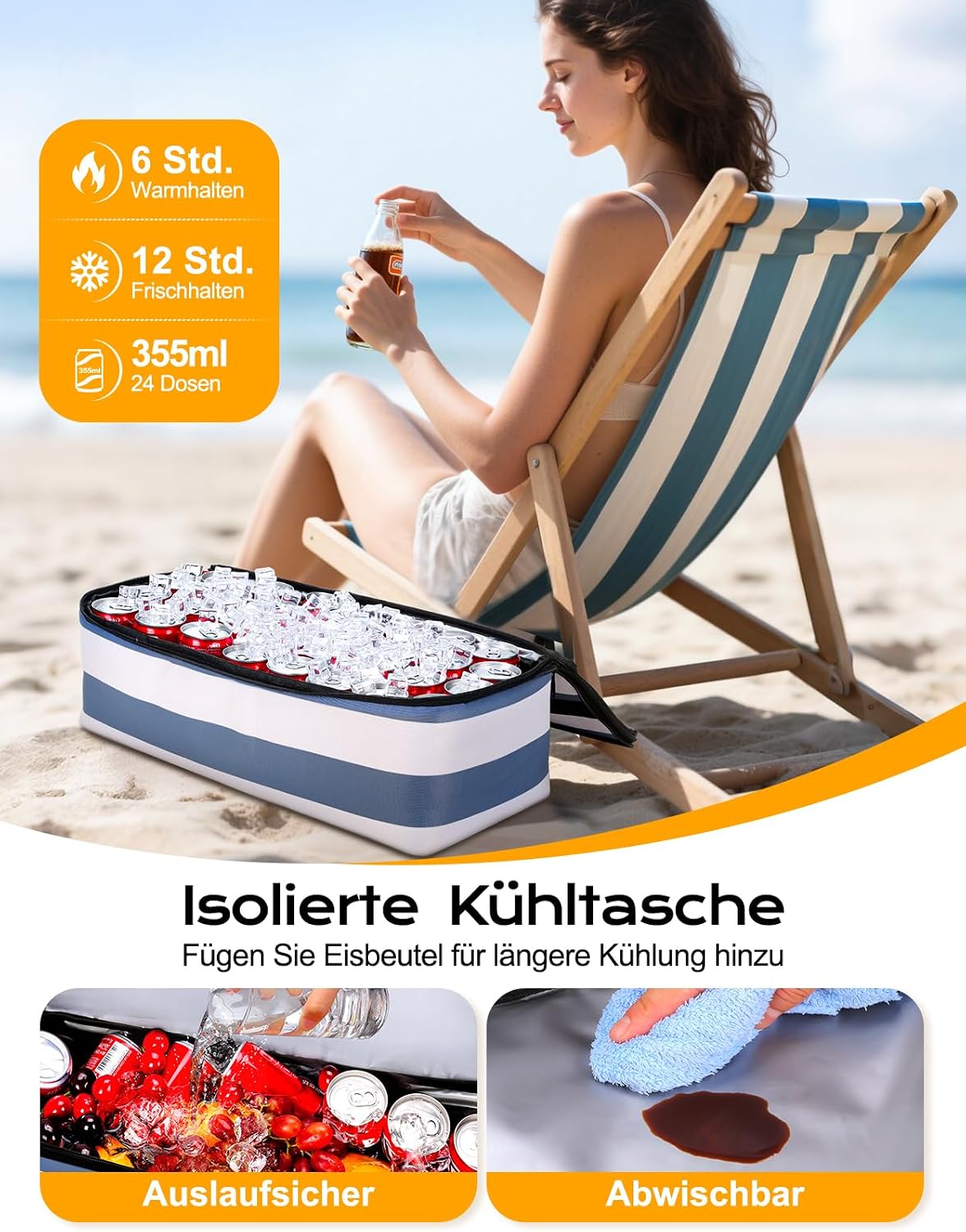 Detalle de CIRYCASE Strandtasche XXL Familie mit Kühlfach – 54L, wasserdicht, mit trennbarem Kühltasche & Nassfach