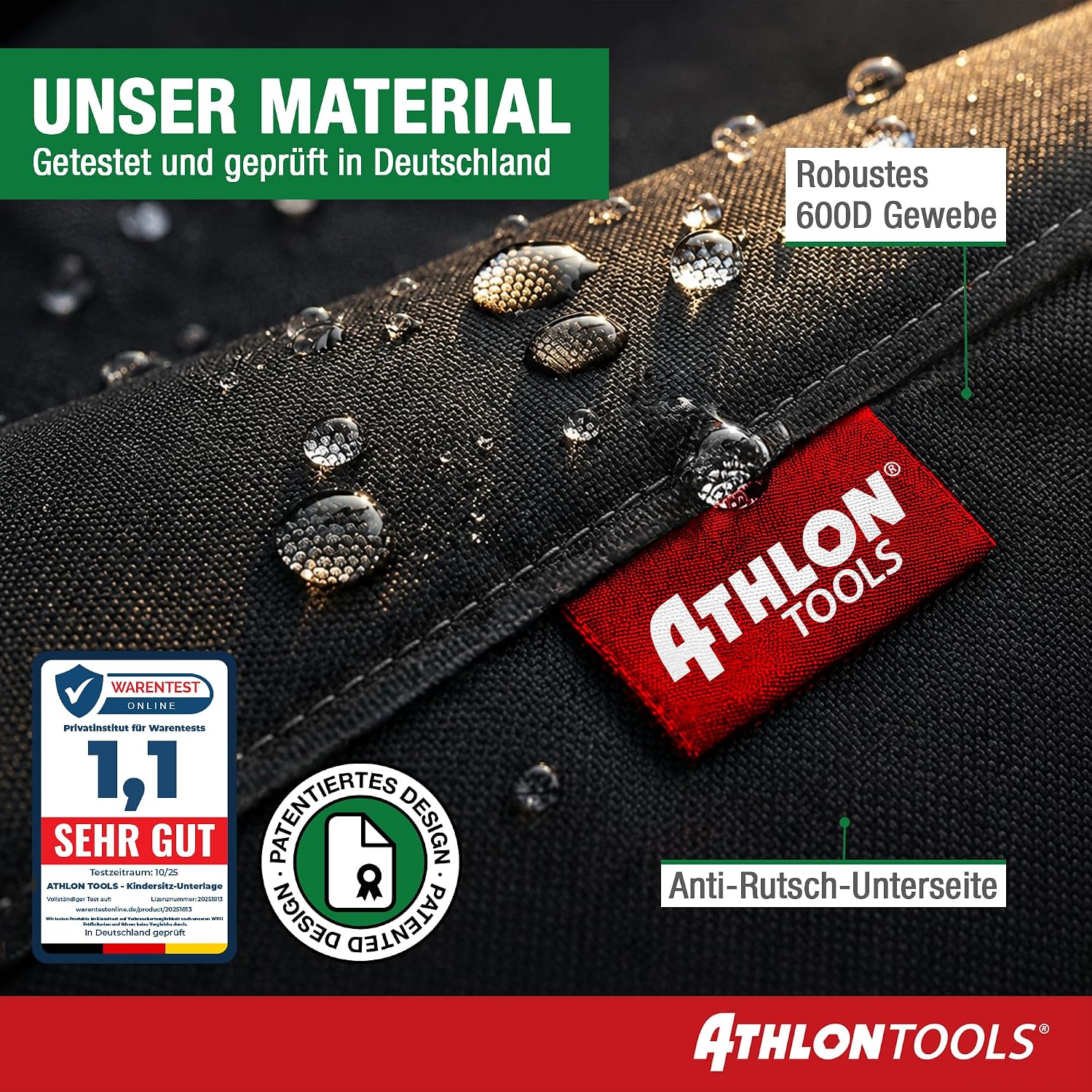 Detalle de ATHLON TOOLS Kindersitzunterlage Auto mit Seitenschutz – ISOFIX-kompatibel, dick gepolstert