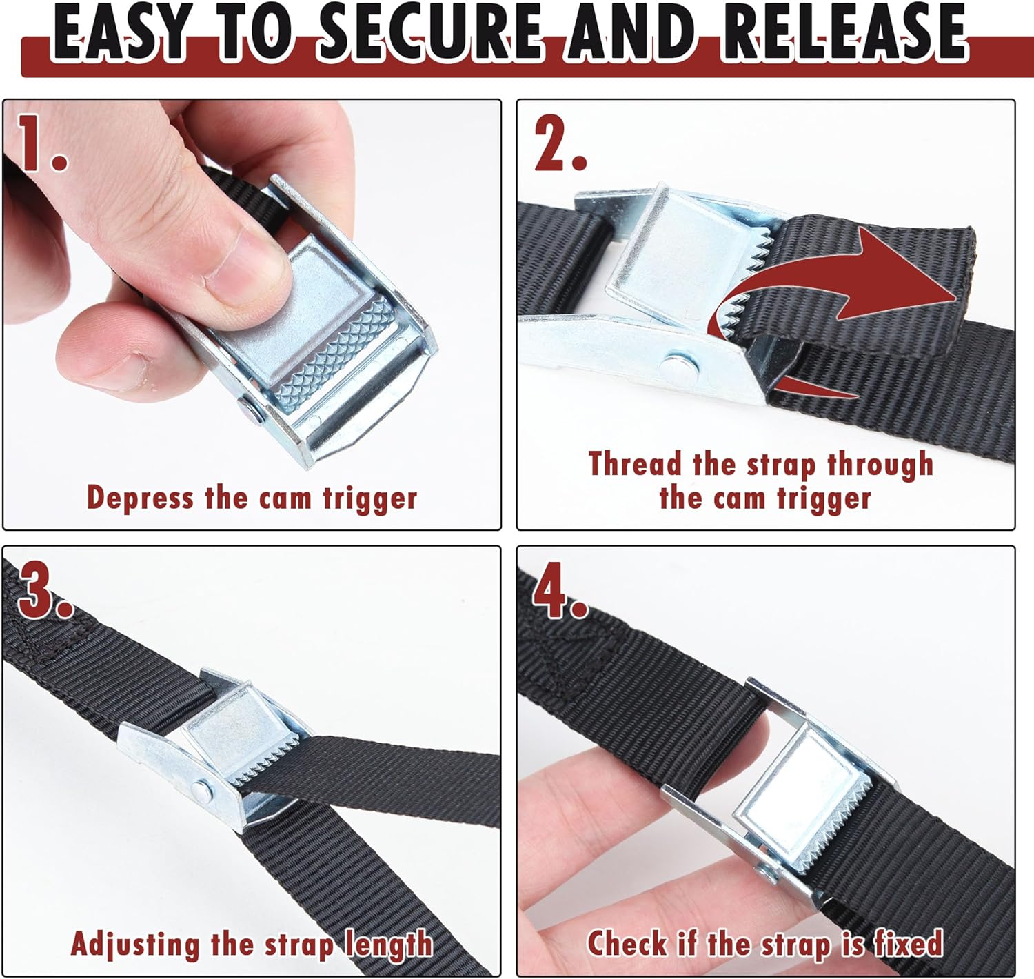 Thumbnail 4 de Cartman 4PK 2.5cm x 4.5m Tie Down Straps (Black) with buckles and protective pads