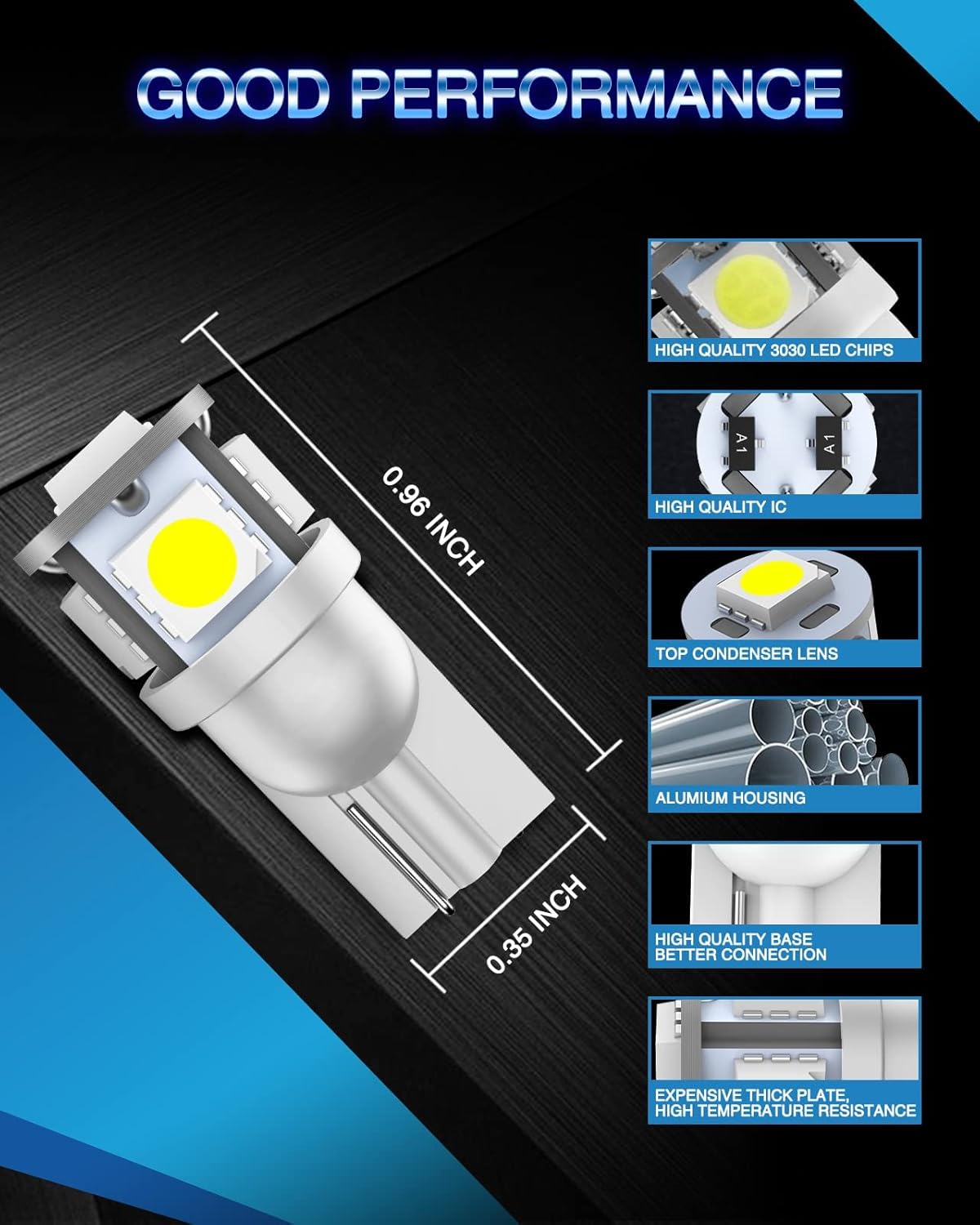 Thumbnail 4 de Marsauto 194 LED Bulbs (Pack of 10) 6000K White – 5SMD, 12V T10 194/2825 W5W Replacement Lights