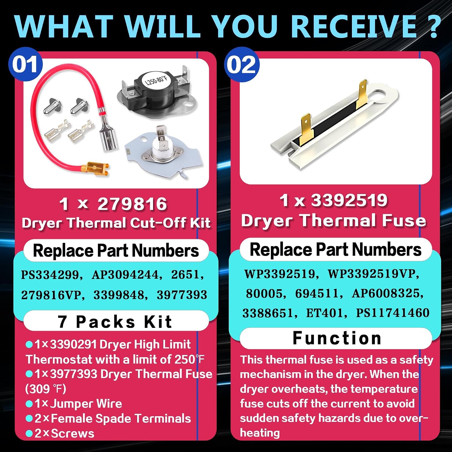 Detalle de 279816, 3977767, 3392519 & 3387134 Dryer Thermal Cut-Off Kit