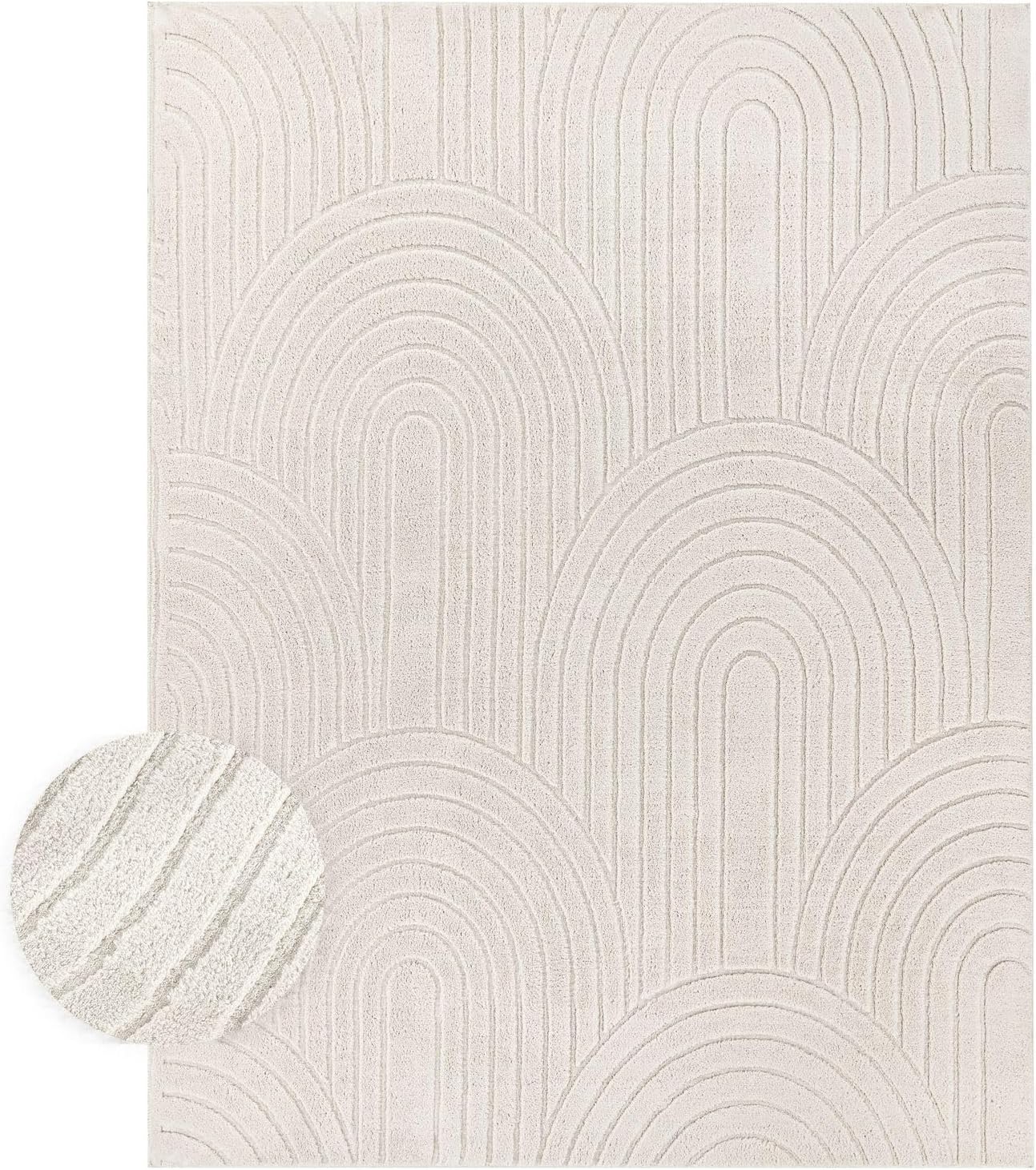 Detalle de TT Home Hochflor-Teppich 160x220 cm, Hellbeige/Hellcreme – Skandinavischer Boho-Style