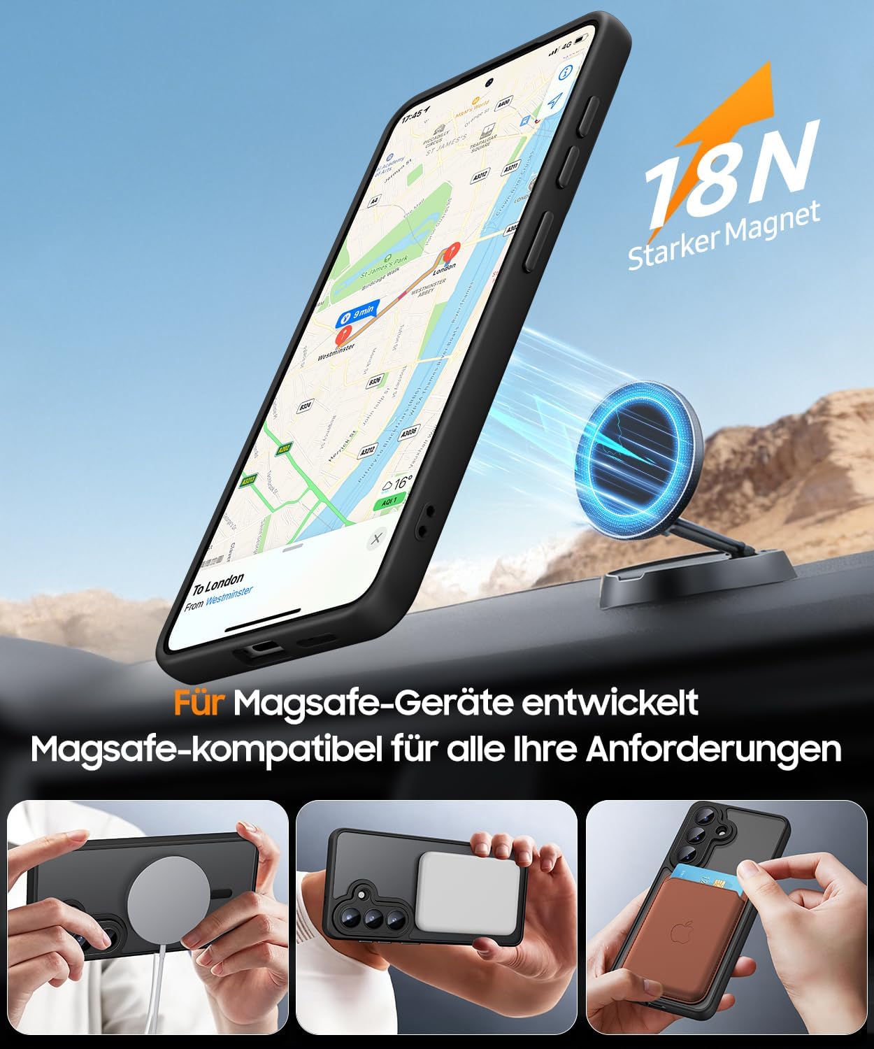 Detalle de JAME Hülle für Samsung Galaxy S26 mit 2 Schutzfolien, Vollständiger Kameraschutz und MagSafe-Kompatibilität – Schwarz