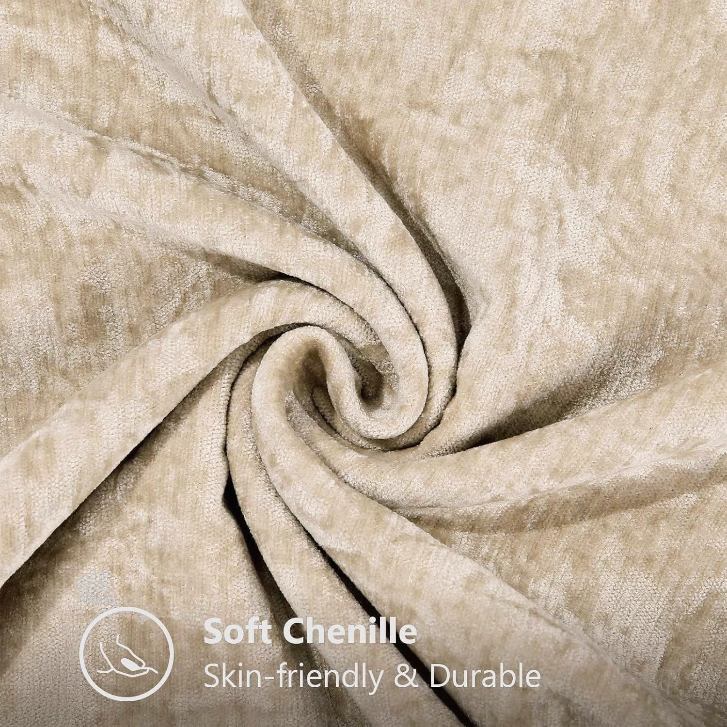 Detalle 2 de decorUhome Fall Chenille Soft Cozy Throw Pillow Covers 18x18 (Set of 2) — Beige
