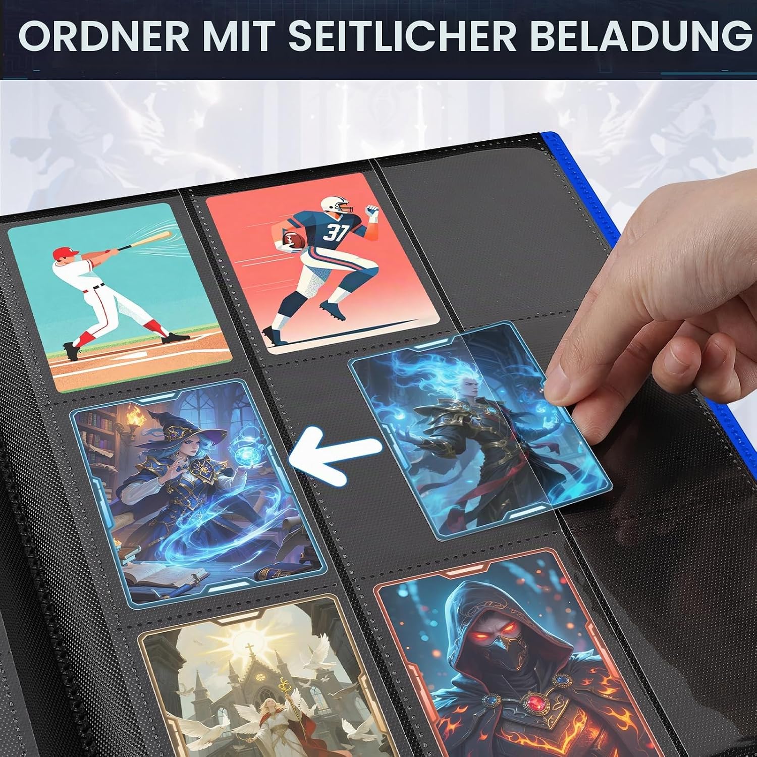 Detalle de 9 Taschen Kartenbinder für Trading Cards – großer Kartenordner mit 360 Kartenkapazität (Marineblau)