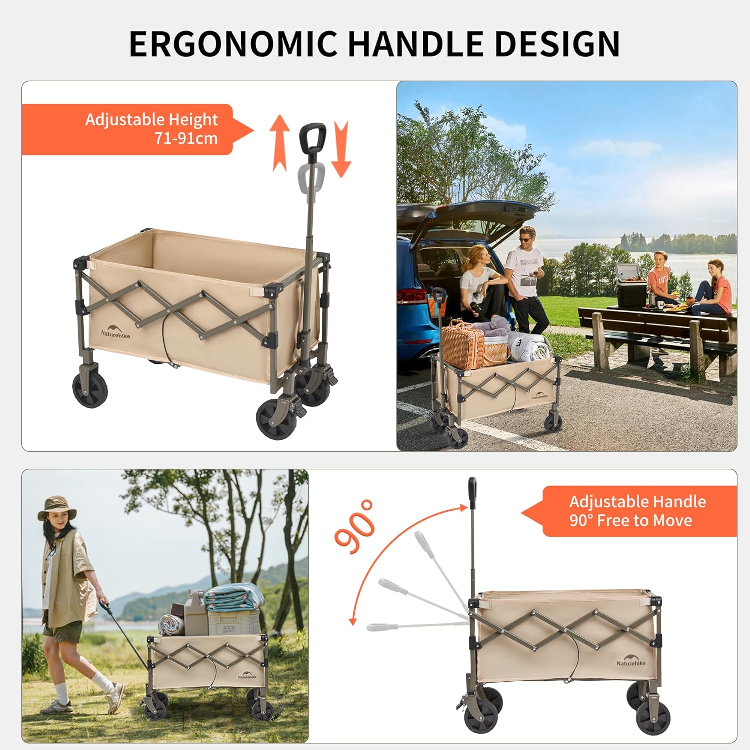 Detalle 2 de Naturehike Chariot à Main Pliable – Capacité 120 kg et 70 L, idéal camping et shopping