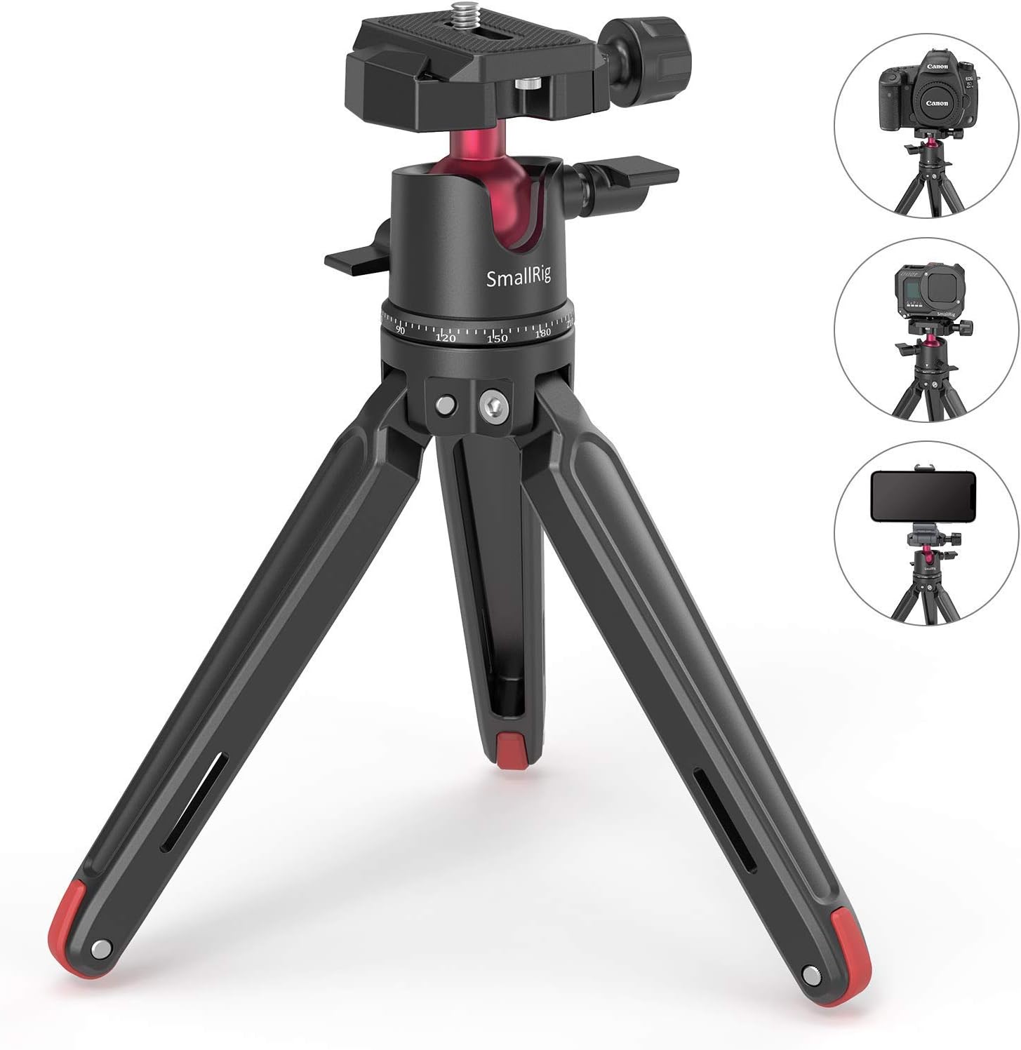 Detalle de SmallRig Mini treppiede da tavolo 2664 con piastra QR Arca e testa a sfera 360°