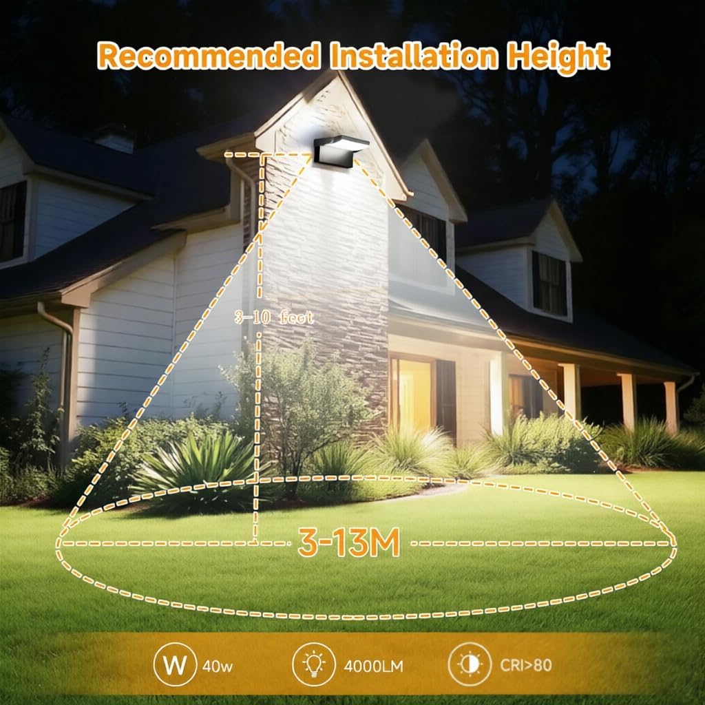 Detalle 2 de GXXG 40W Applique da Parete Esterno con LED 4000LM, Angolo Regolabile 350°, 108 LED, IP65, Nero/Bianco Naturale 4000K