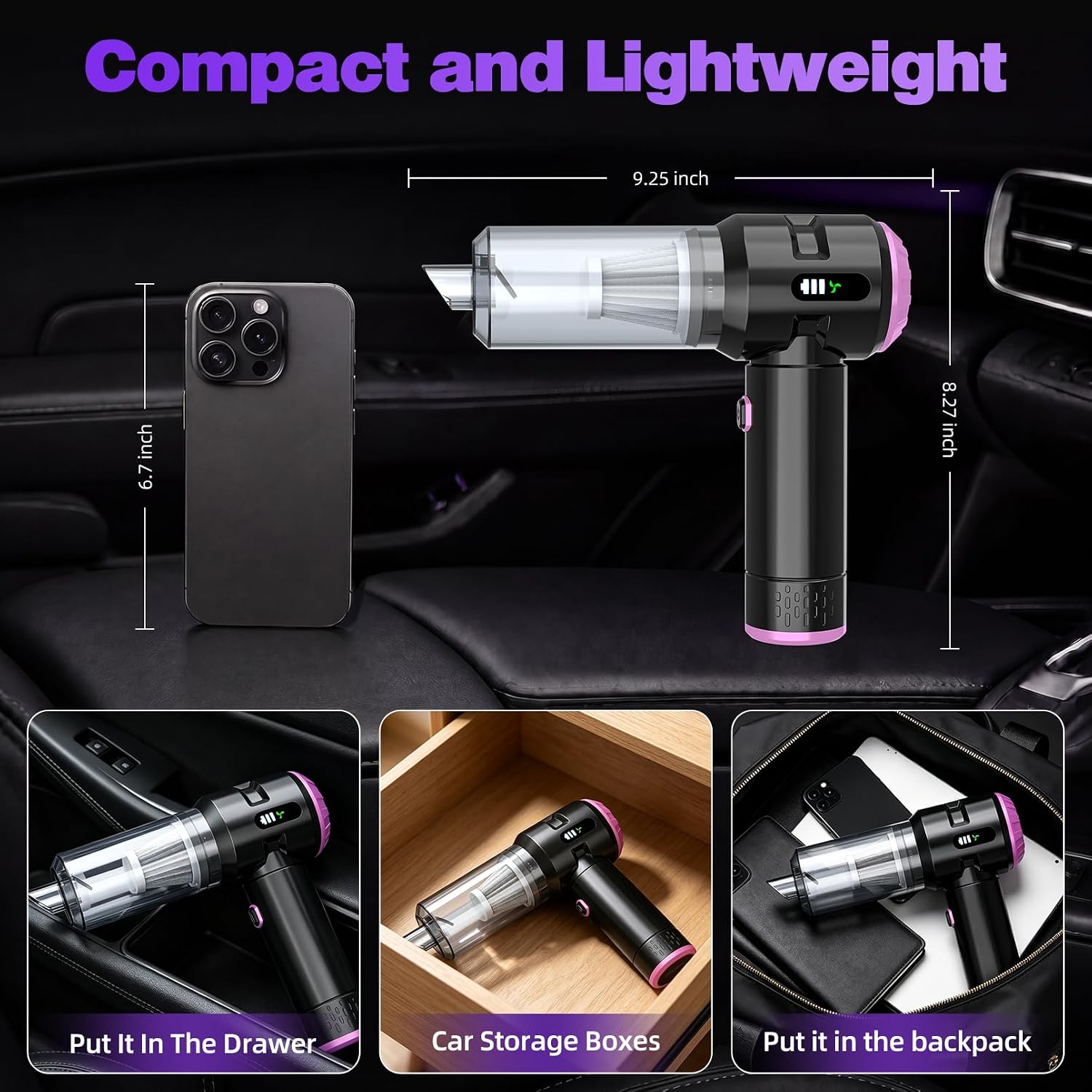 Detalle 2 de Wansimoo CLB-3530 Cordless Handheld Vacuum with 25,000 Pa Suction and Display