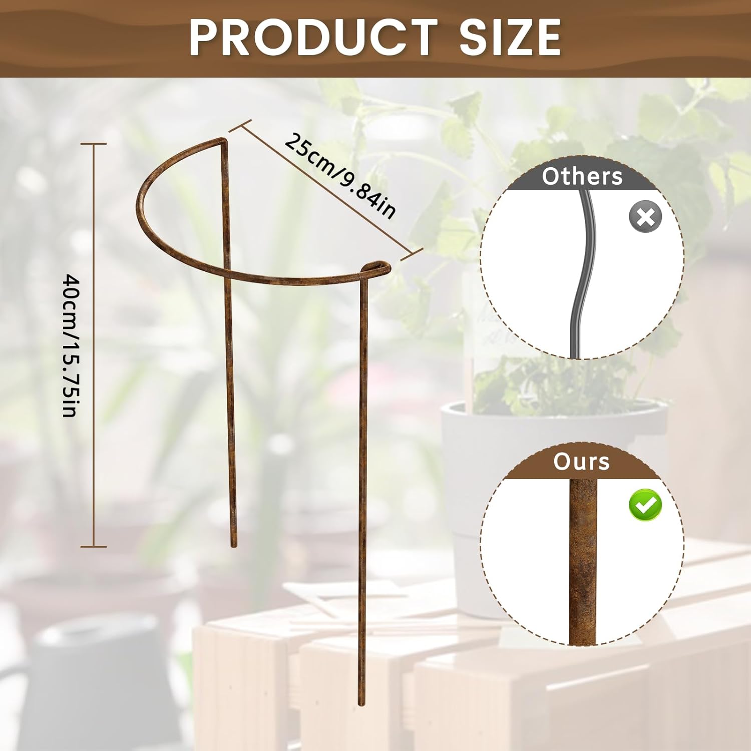 Thumbnail 1 de LyTaispuly 10 Pack Rusty Metal Garden Plant Supports (40 cm) with Bow Rings