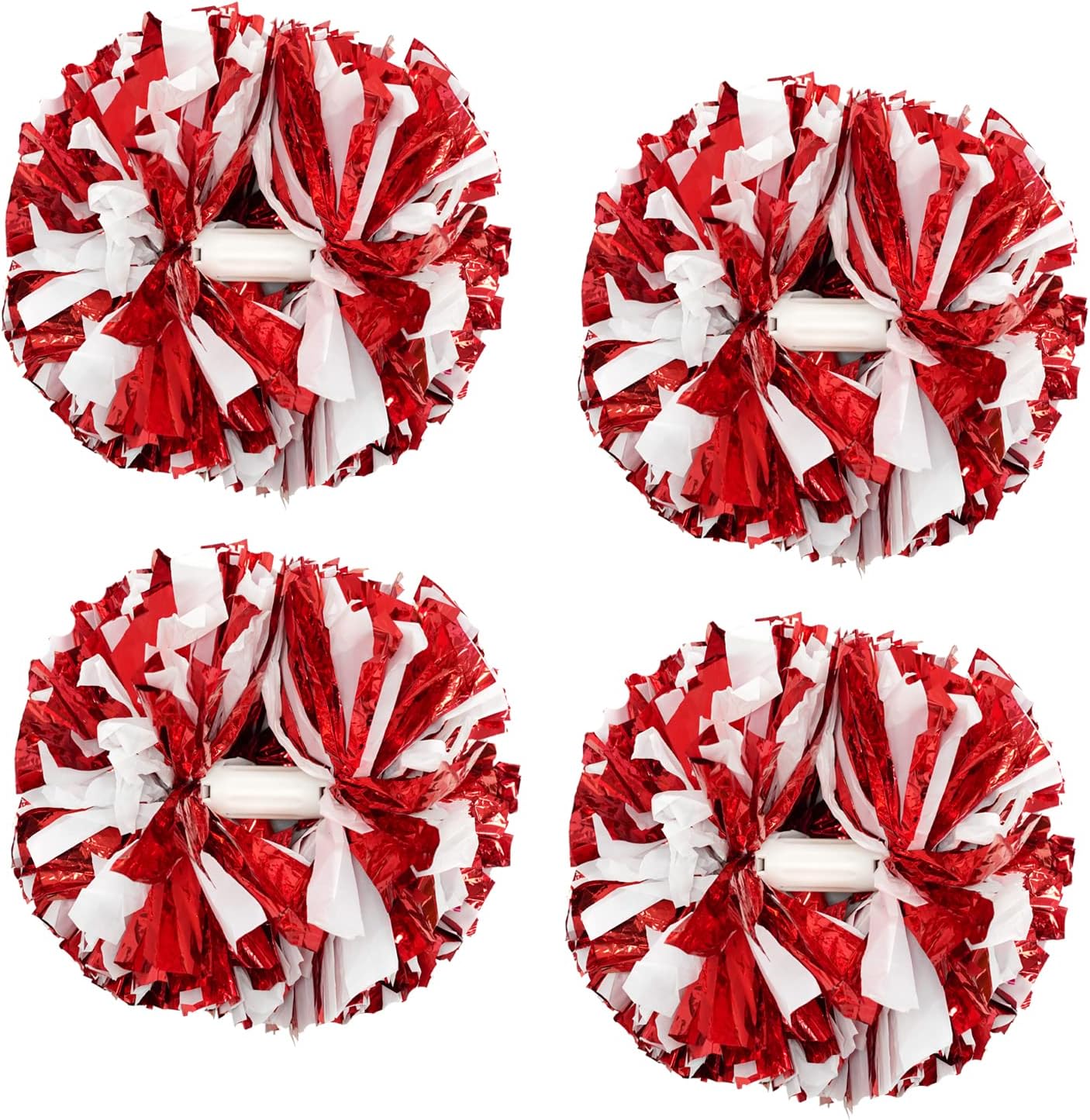 Detalle de CREATIEE-PRO Cheer Pom Poms, 4-Piece Red-and-White Metallic Set