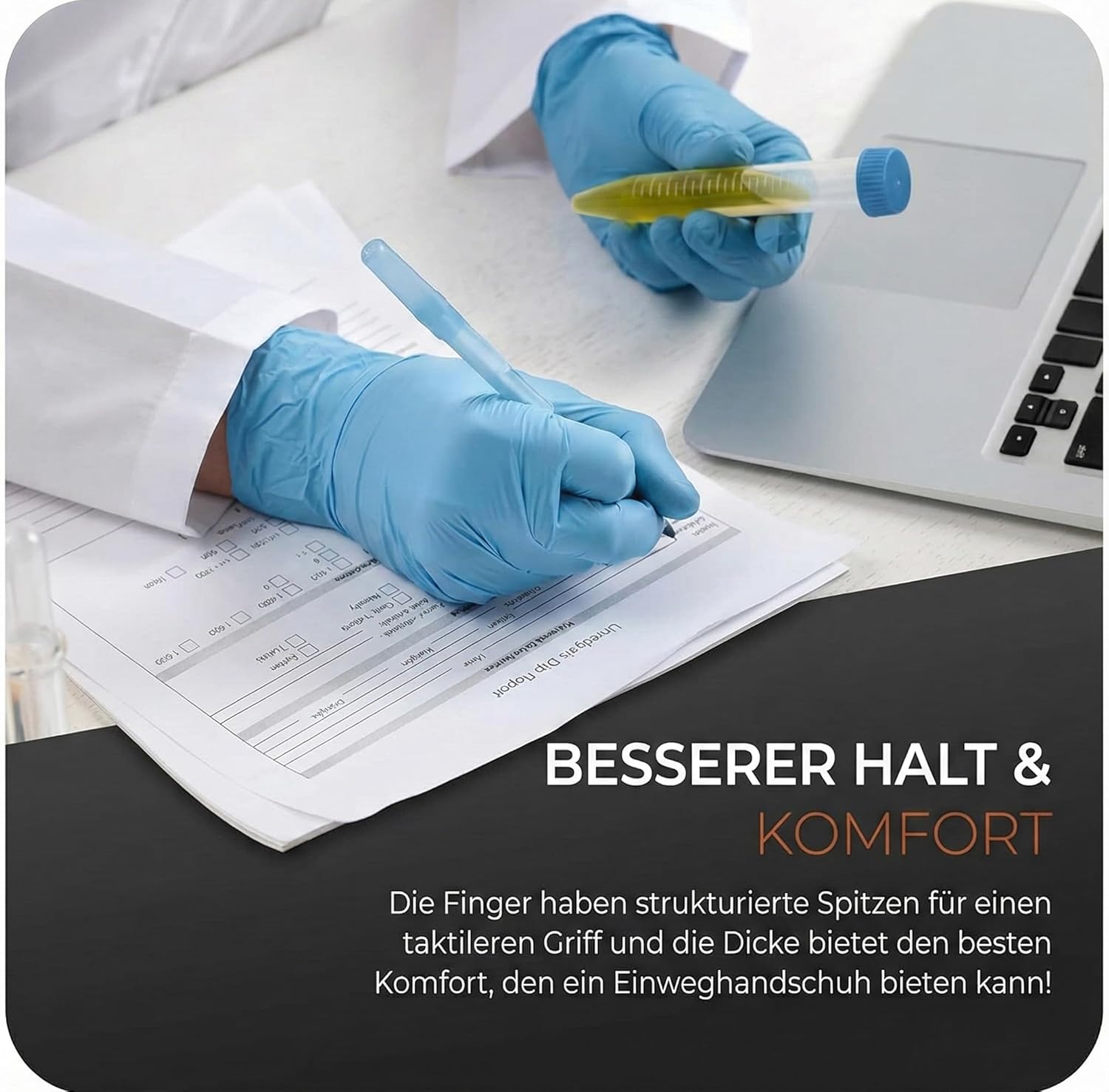 Detalle de The Real Touch Einweghandschuhe blau, nitril, Größe M – Box 100 Stück, puder- und latexfrei