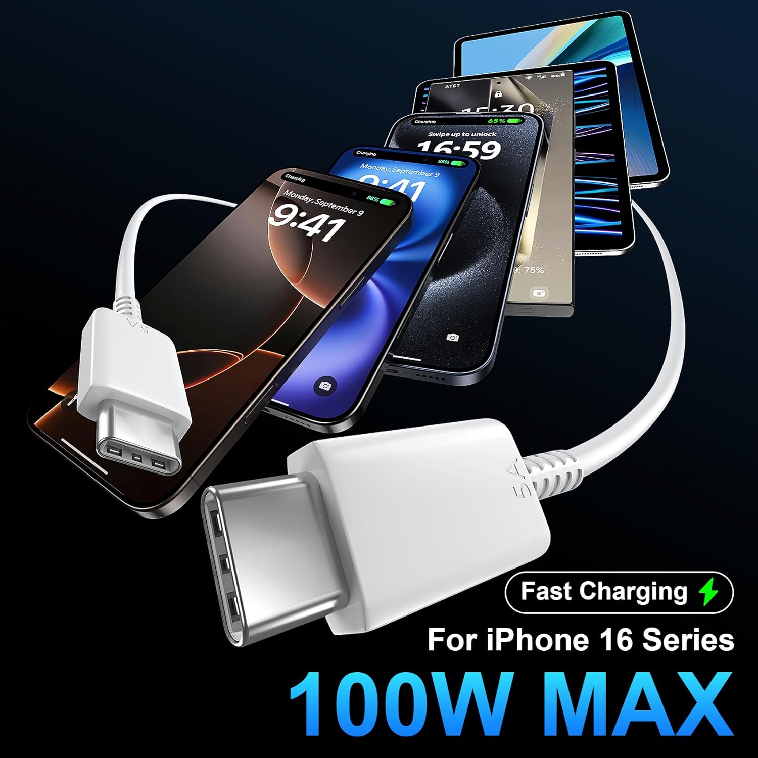 Thumbnail 3 de Vilive 30W USB-C Fast Charger with 10ft Cable for iPhone 15–17 Pro Max and More