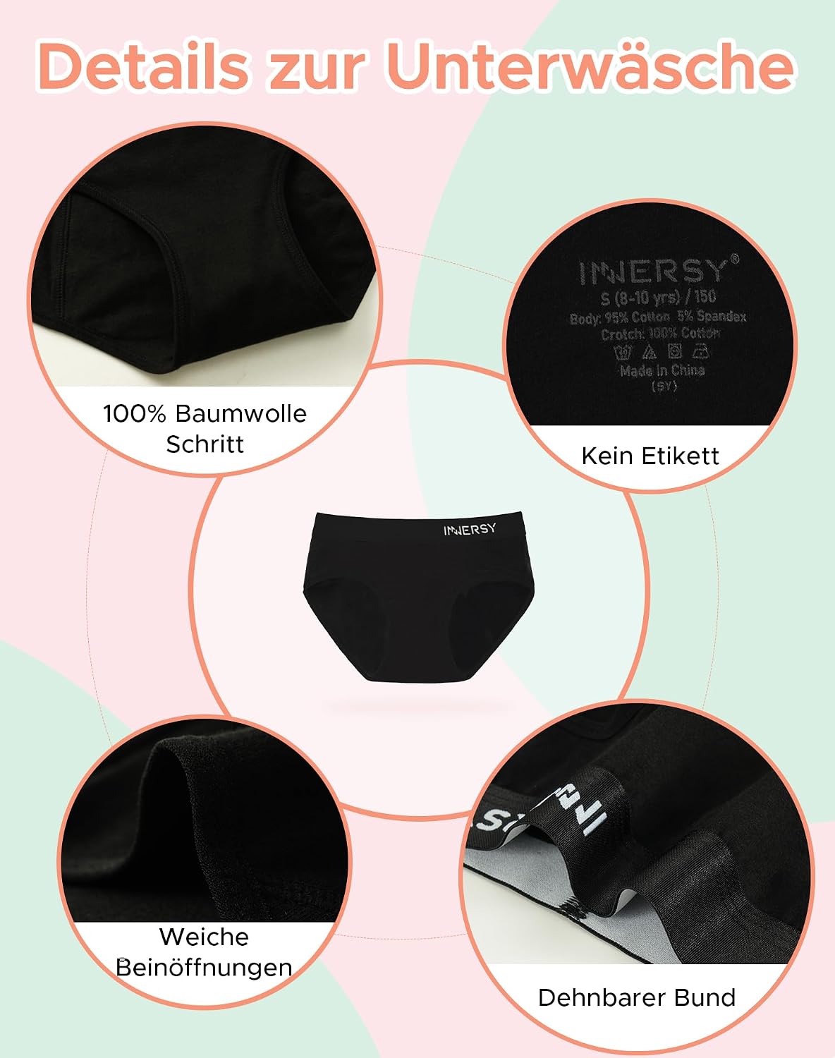 Detalle 2 de INNERSY Panty Mädchen 6er Pack 🩲