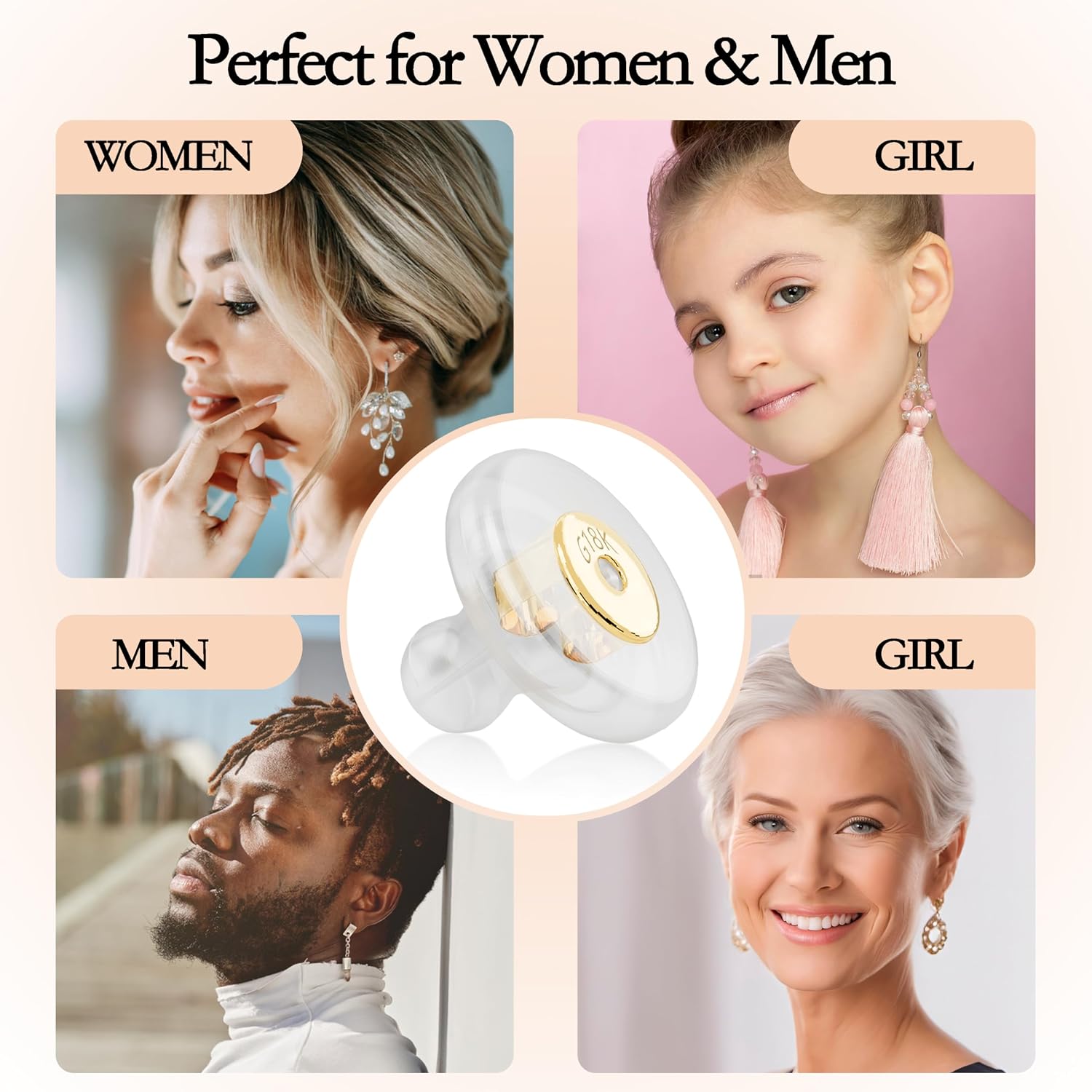 Thumbnail 3 de JUNCHONG JC-GJEH Silicone Earring Backs, 18K Gold-Plated Locking Design, 12-Piece Set