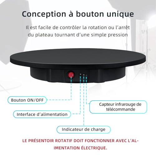 Thumbnail 8 de Mcbazel Plateau Tournant Électrique 42 cm — Rotation 360° et Télécommande pour Bijoux, Montres et Produits