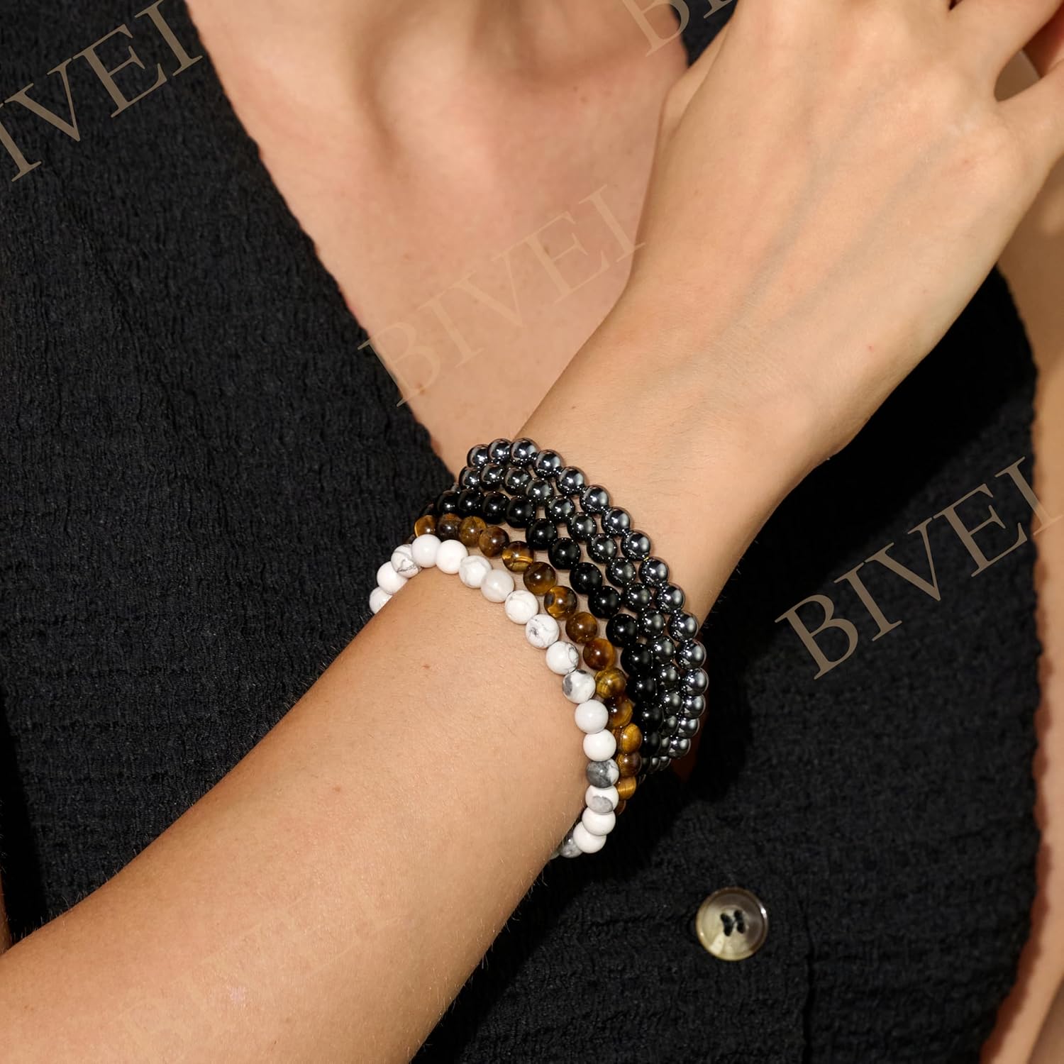 Thumbnail 1 de Bivei Perlenarmband für Frauen mit 6 mm Obsidian – dehnbares Elastikarmband für Yoga & als Geschenk