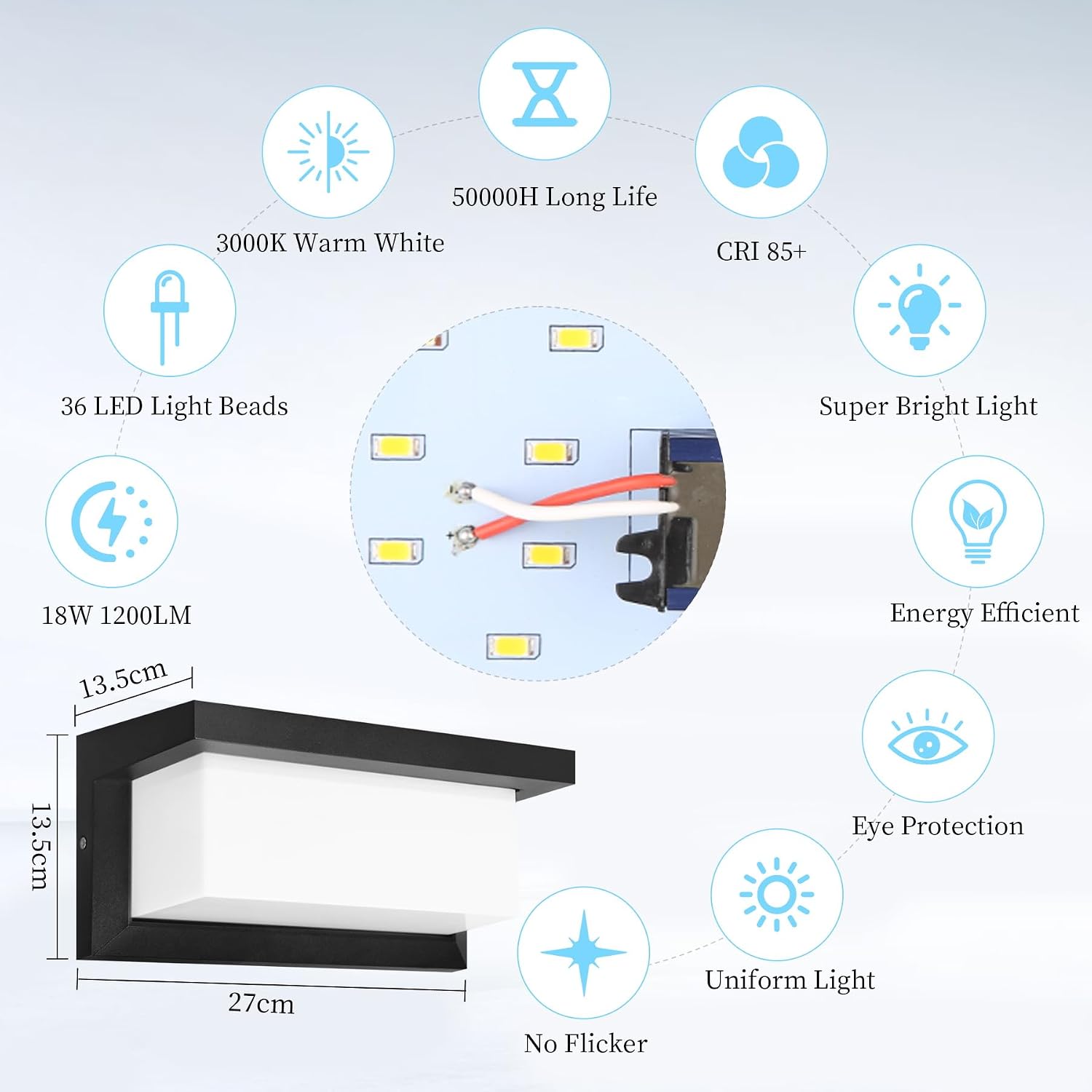 Detalle 2 de YICALE 18W Aplique pared exterior 6500K