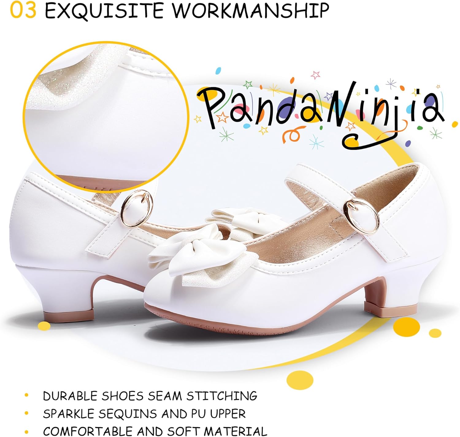 Thumbnail 4 de PANDANINJIA Girls Jada Dress Mary Jane Pumps with Bow - Low Heels for Toddler & Little Kids