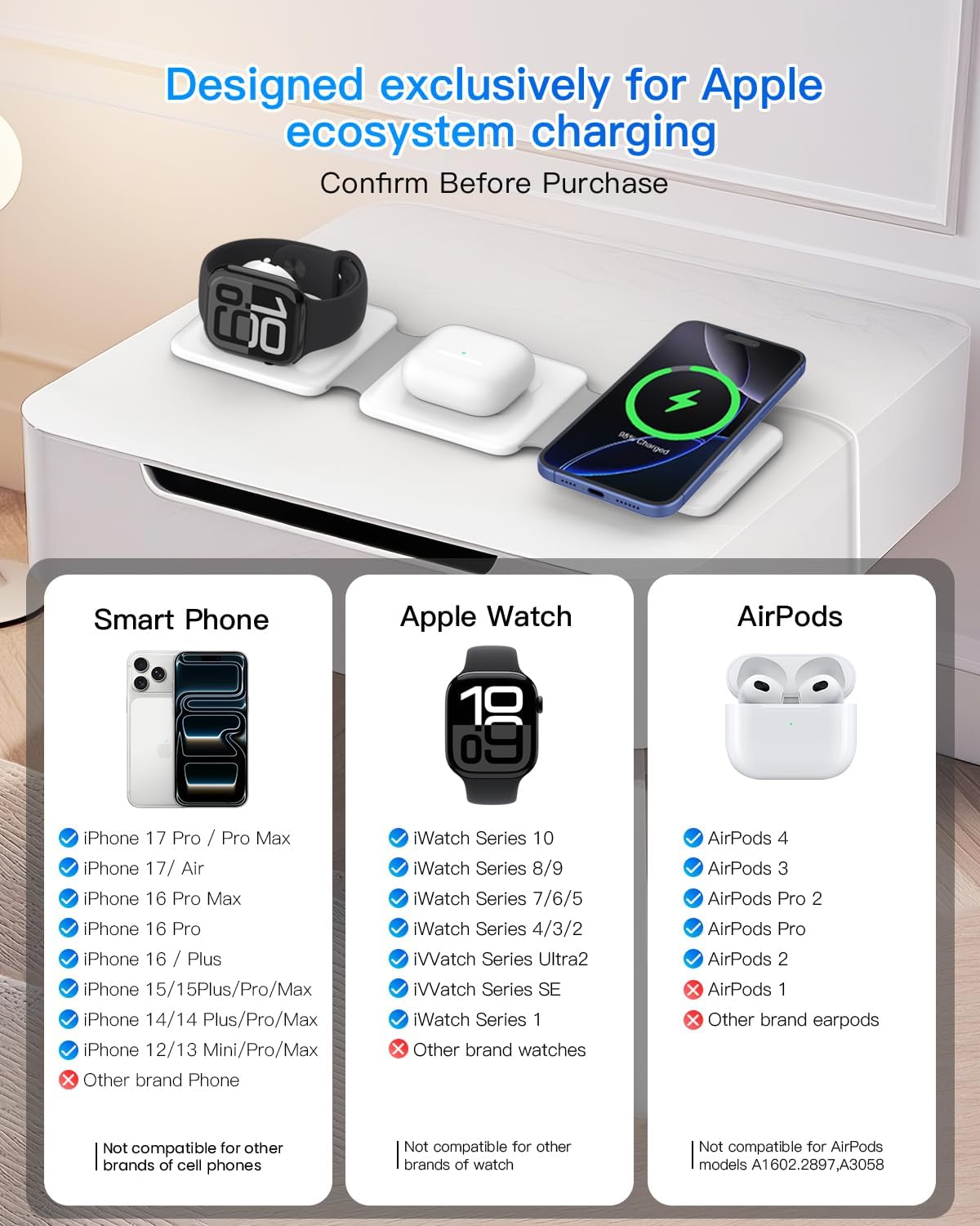 Thumbnail 3 de Apple 3-in-1 Magnetic Wireless Charger Dock for iPhone