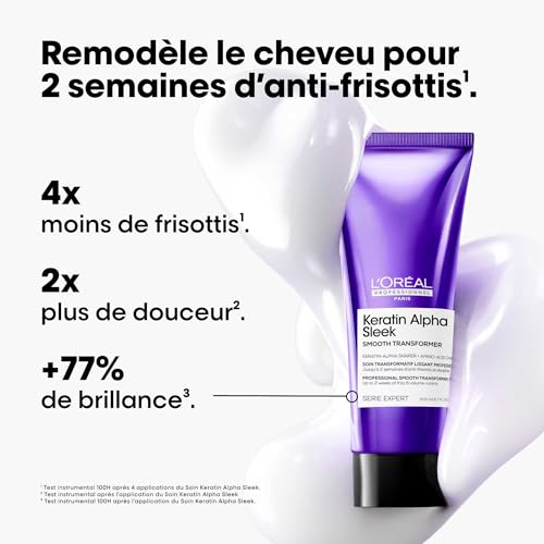 Detalle de L'Oréal Professionnel Soin Cheveux Transformatif Lissant Keratin Alpha Sleek – 2 Semaines d'Anti-Frisottis
