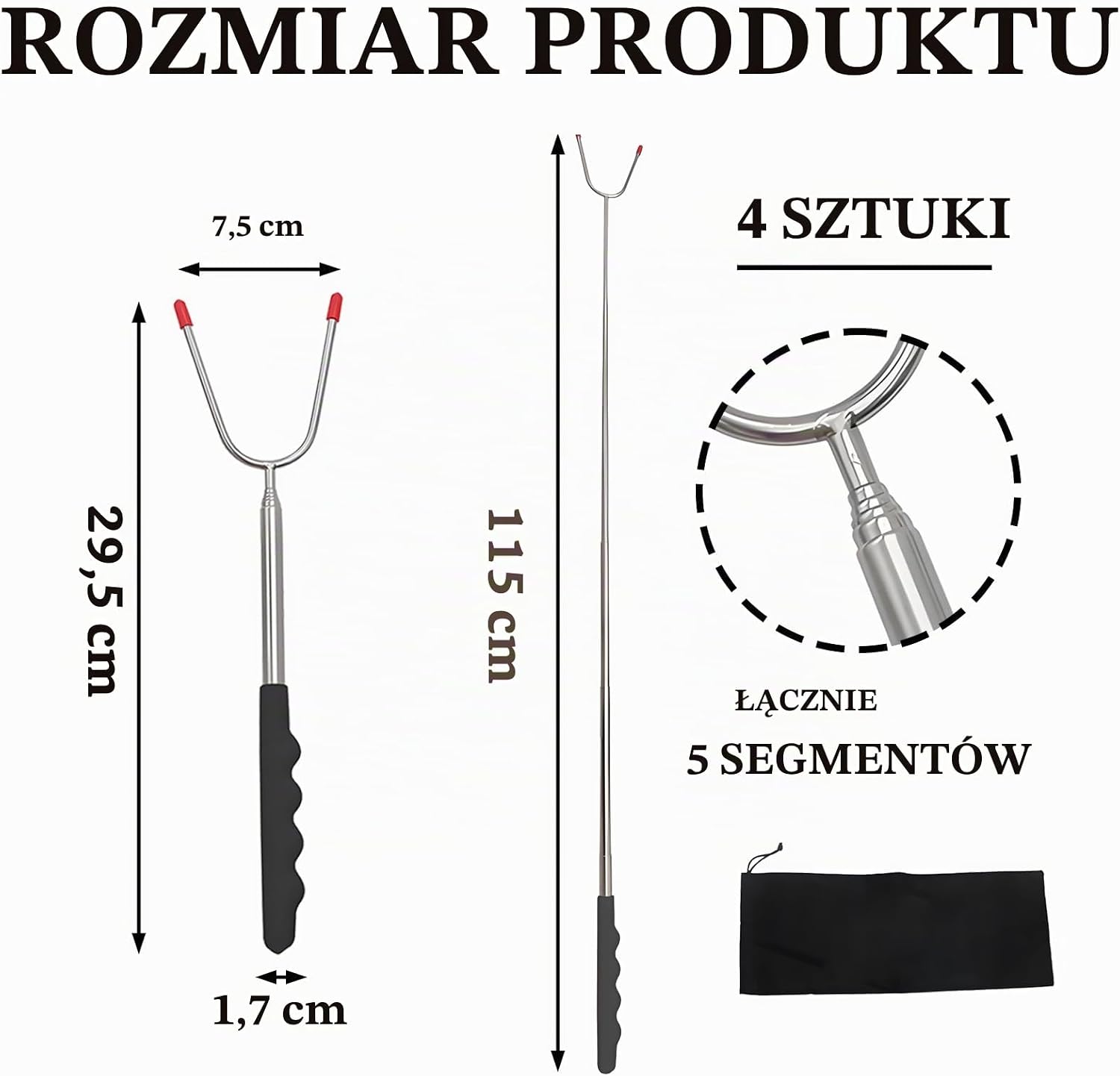 Thumbnail 6 de Brizuf 1 – teleskopowe szpikulce do grilla ze stali nierdzewnej, 31–115 cm